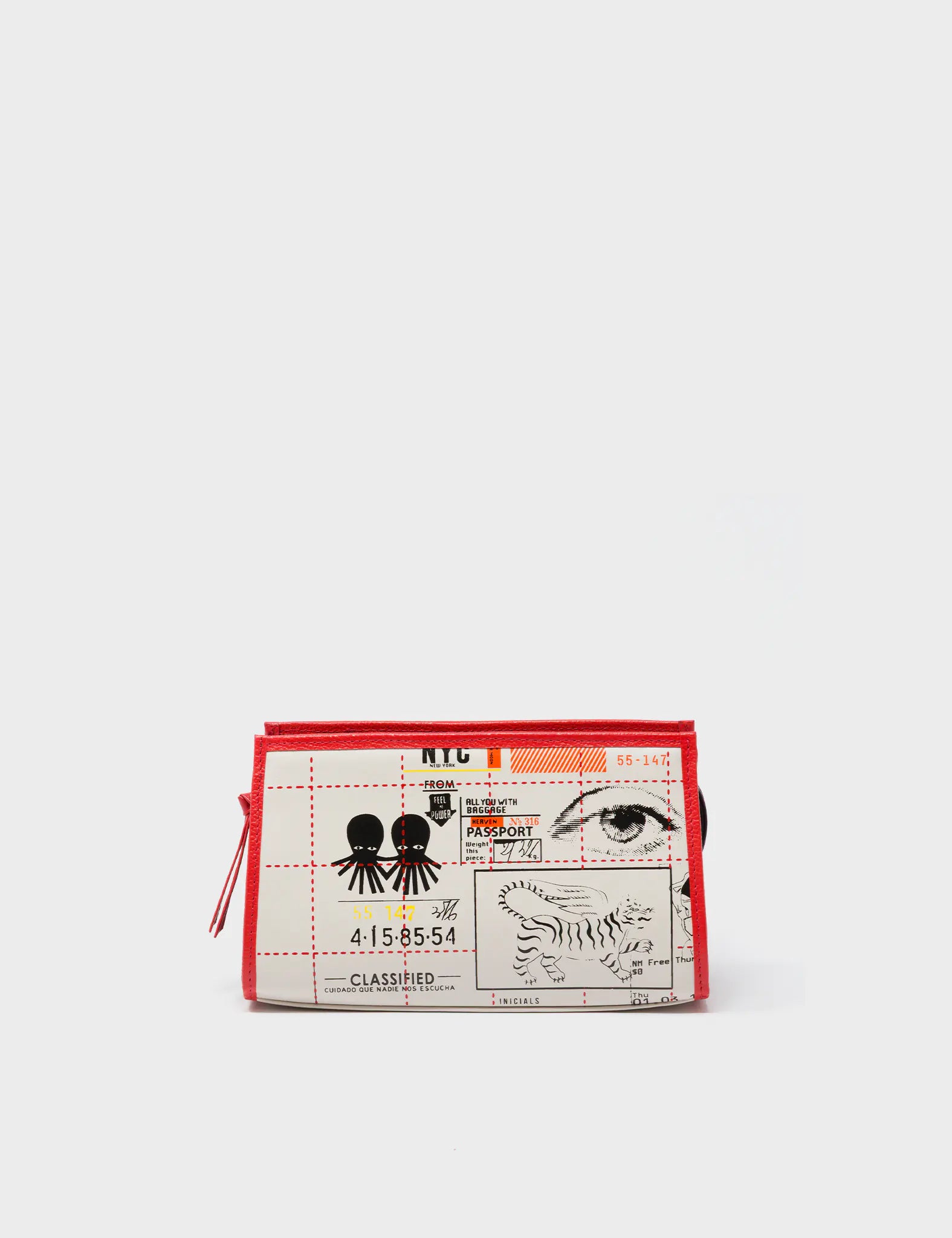 Simon Cream and Poppy Red Leather Cosmetic Case - Kind Type Design - Back