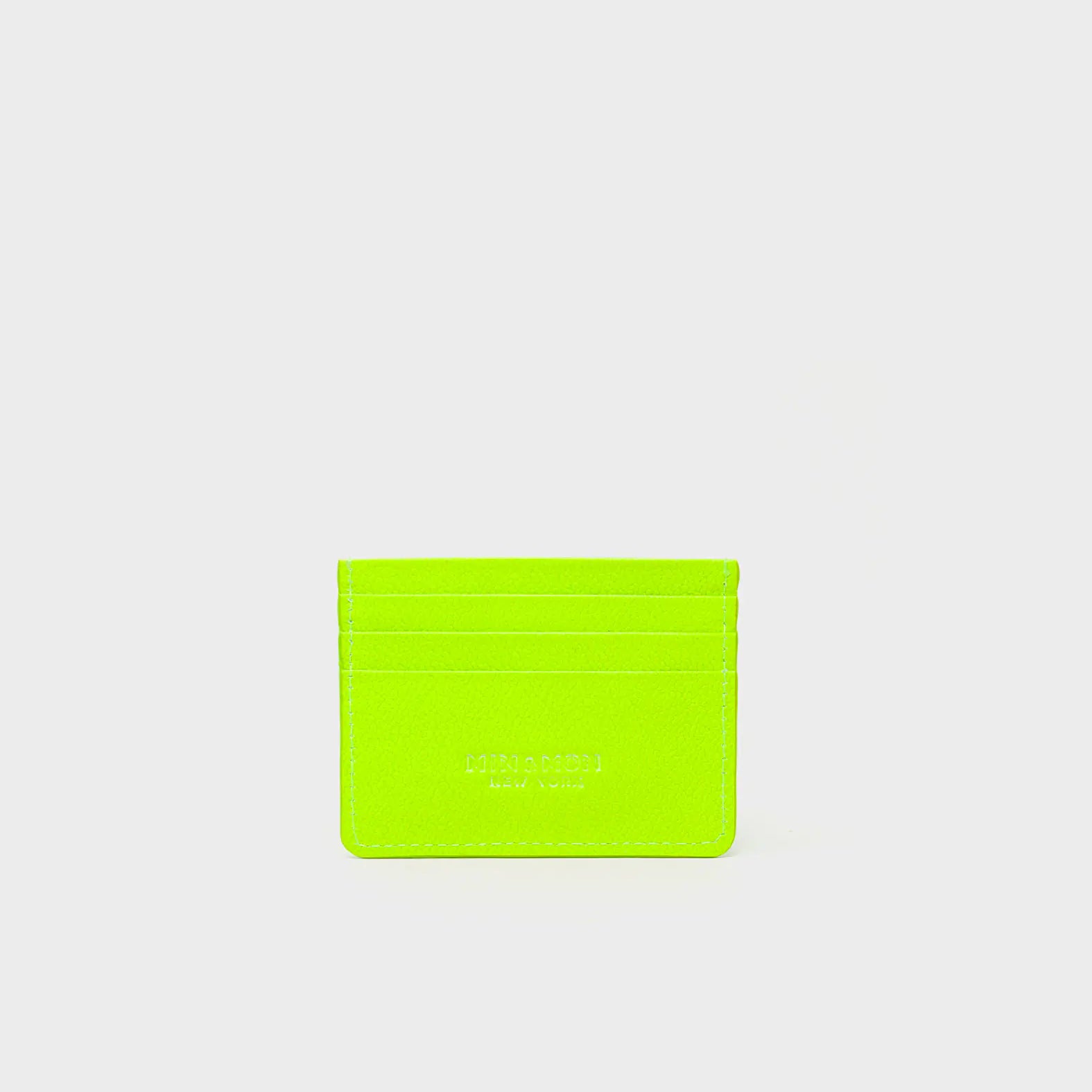 Filium Neon Lime Leather Cardholder - All Over Eyes Embroidery - Back view