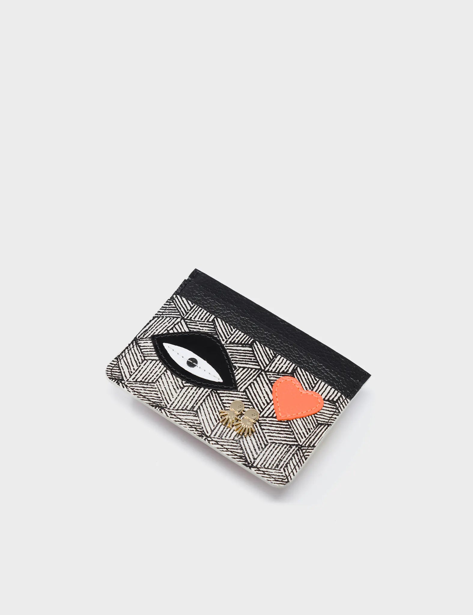 Filium Black and Cream Leather Cardholder - All Over Eyes Design - Detail View