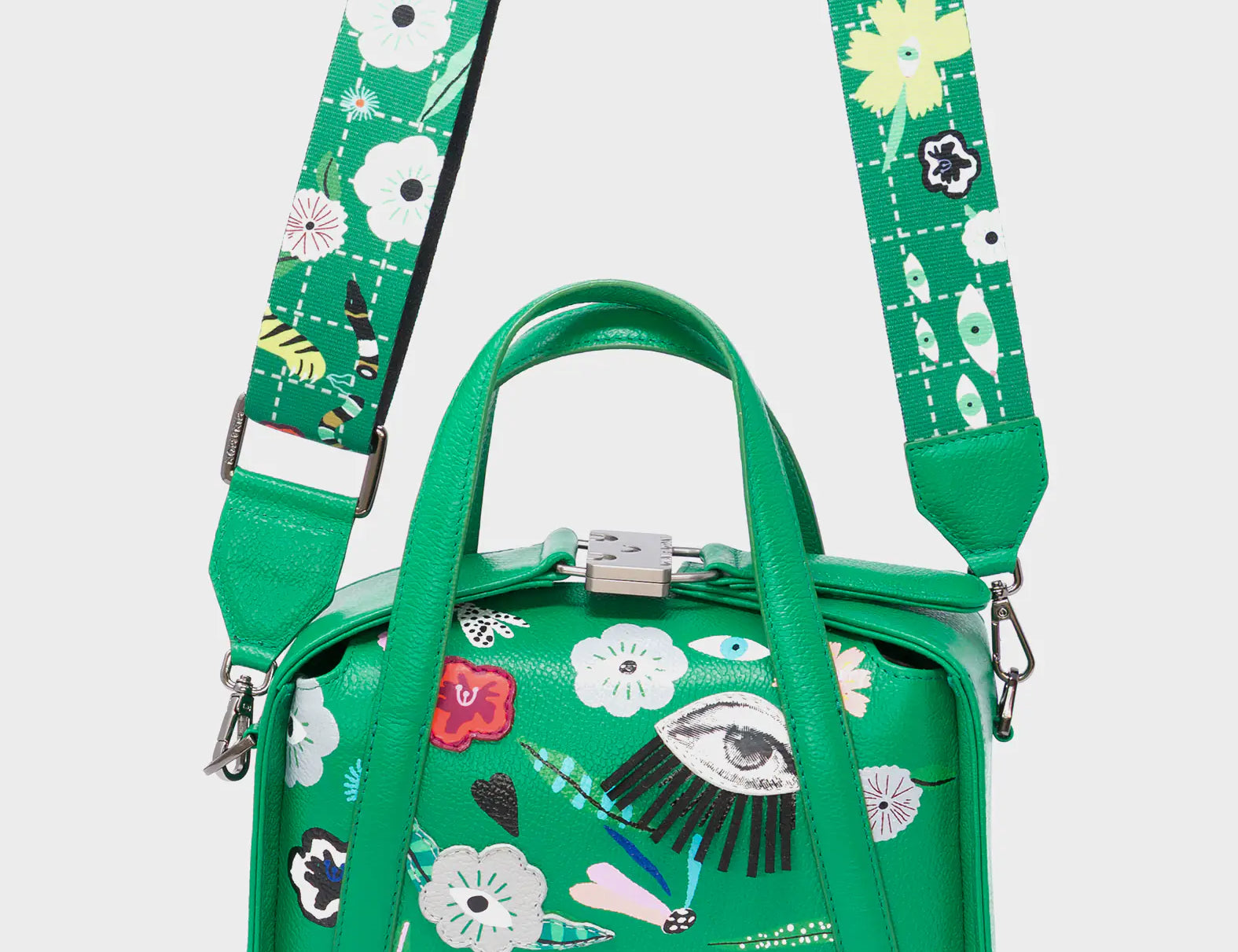 Benji Mini Crossbody Irish Green Leather Bag -  Floralia Embroidery - Strap View