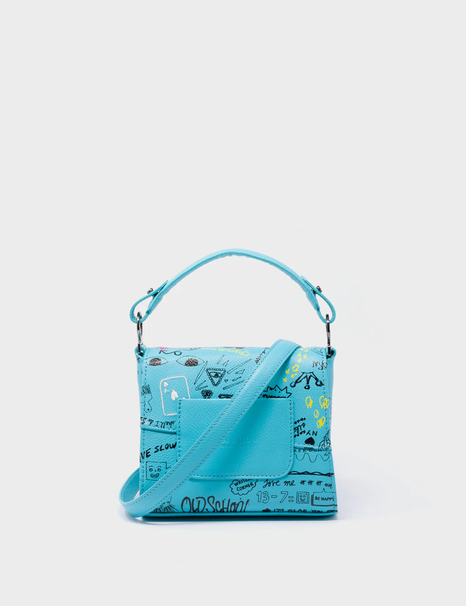 Anastasio Micro Crossbody Handbag Blue Leather - Graffiti Design - Back View