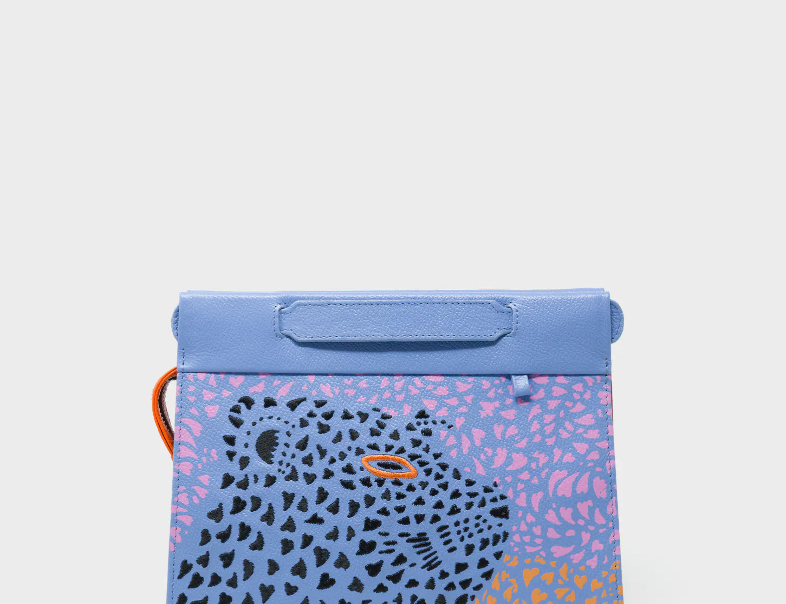 Vali Crossbody Vista Blue Leather Bag - Retro Tiger Design - Front View