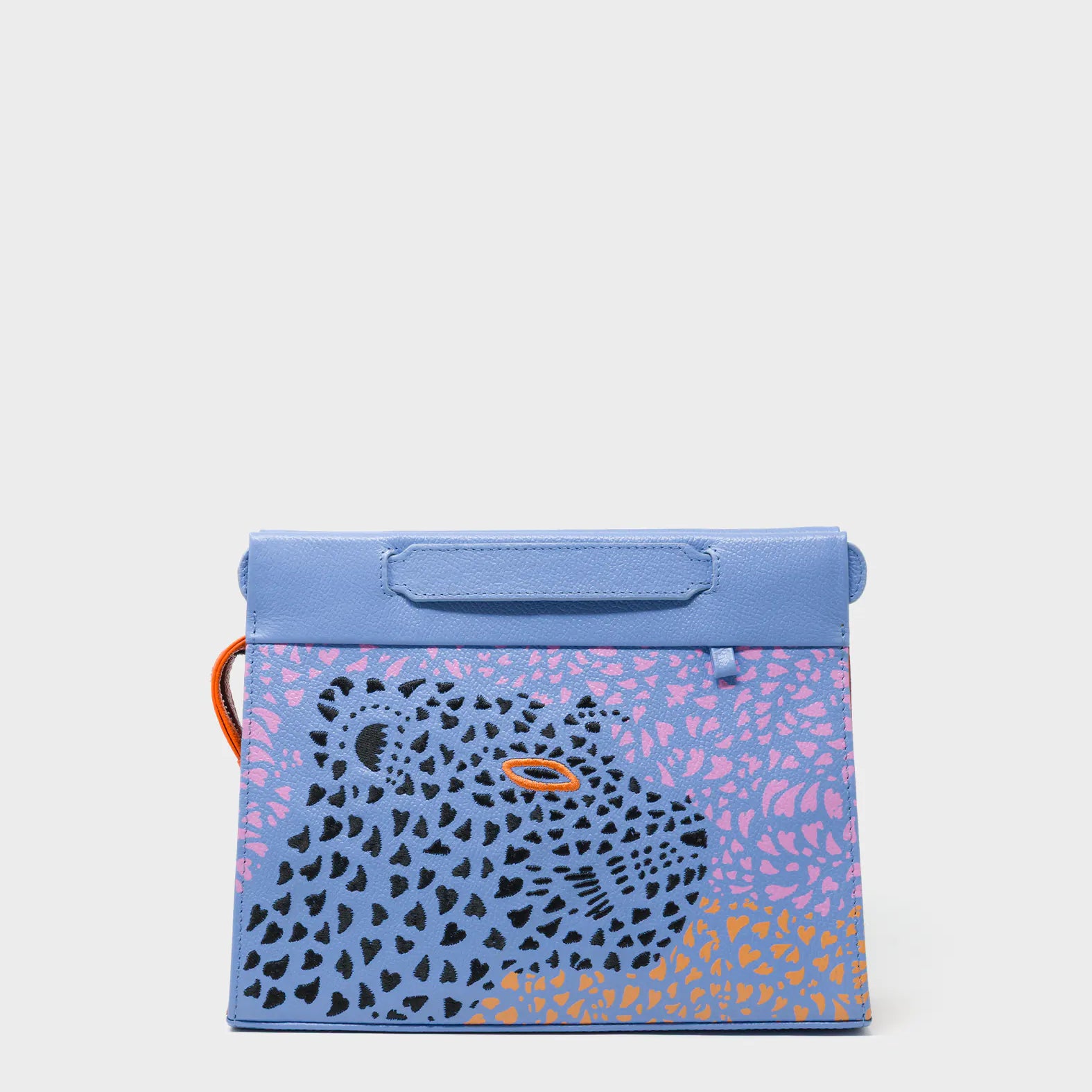 Vali Crossbody Vista Blue Leather Bag - Retro Tiger Design - Front View