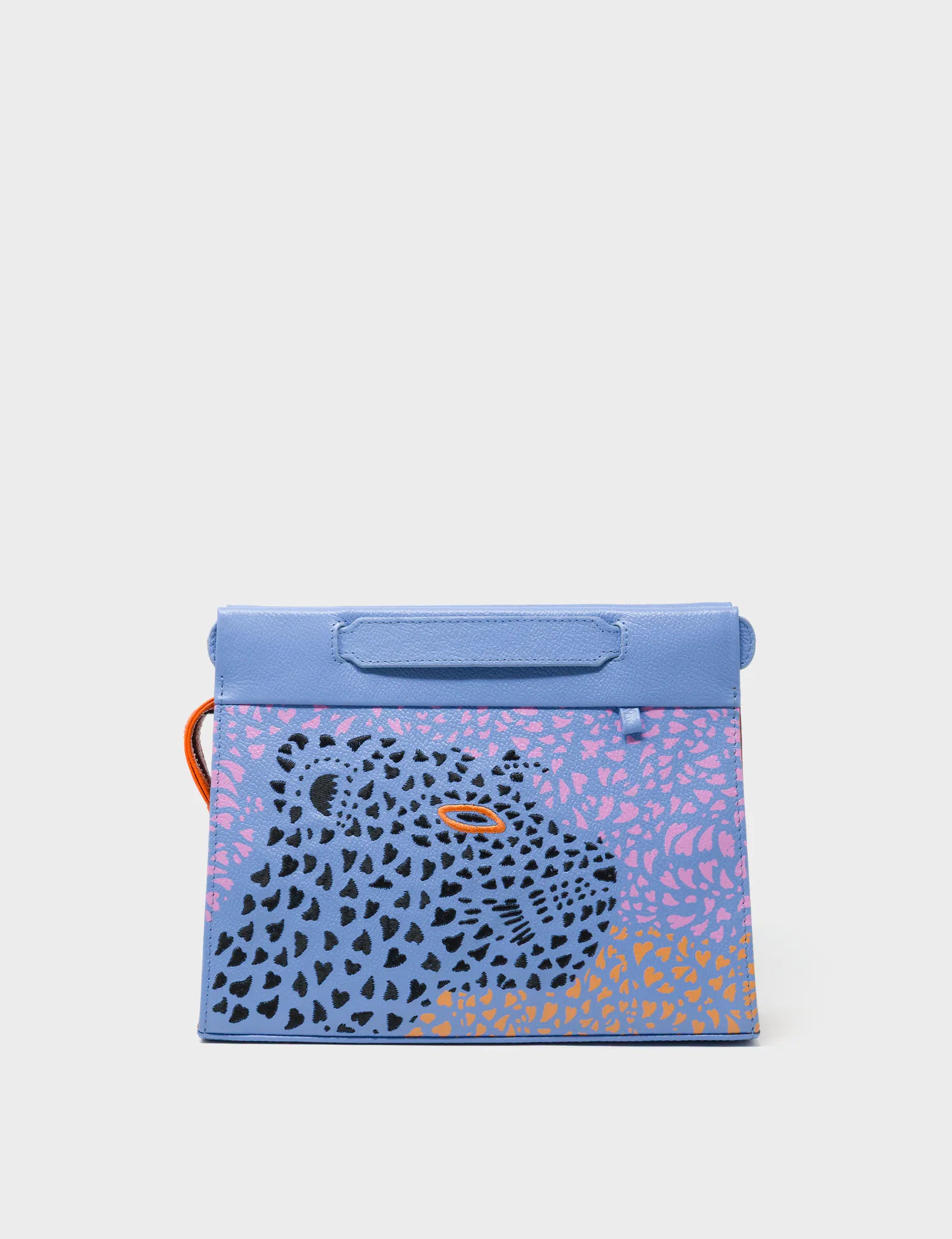 Vali Crossbody Vista Blue Leather Bag - Retro Tiger Design - Front View