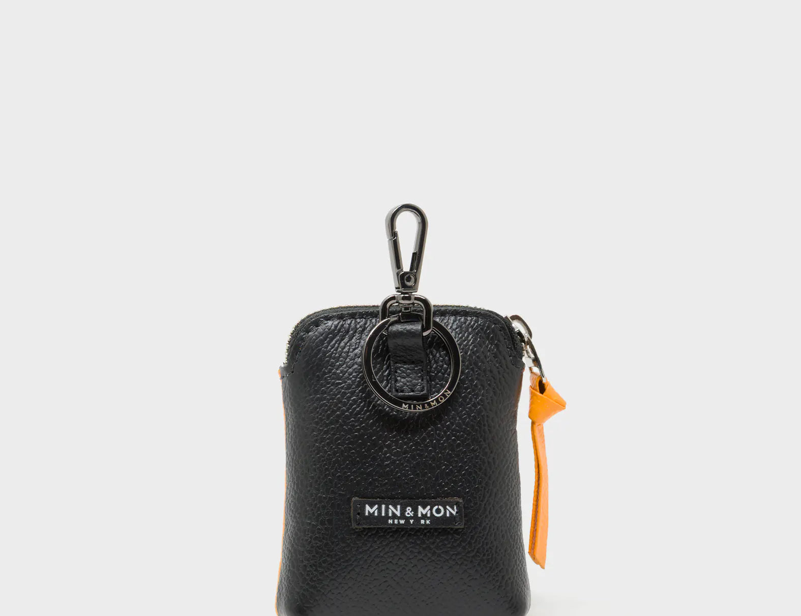 Florence Pouch Charm - Flamingo Orange Leather Keychain All Over Eyes Embroidery - Back View