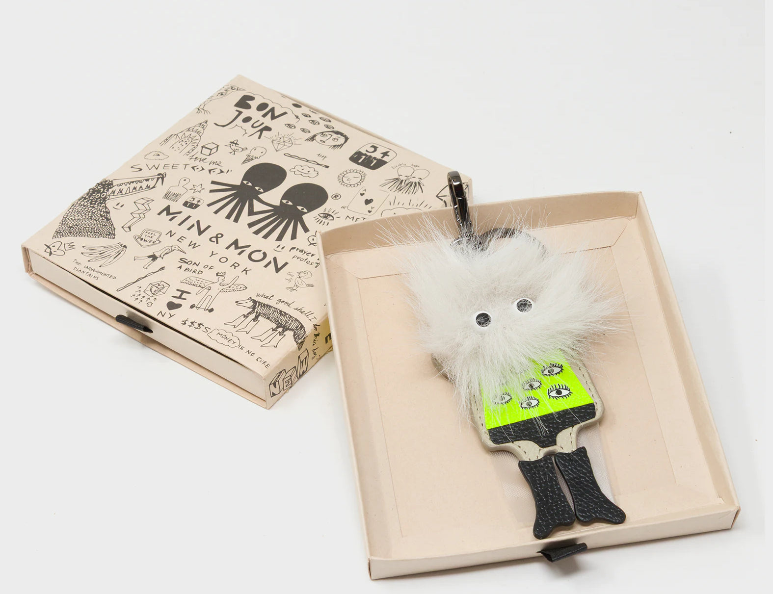Monster Charm - Gray Faux Fur and Black Leather Boots - Box View