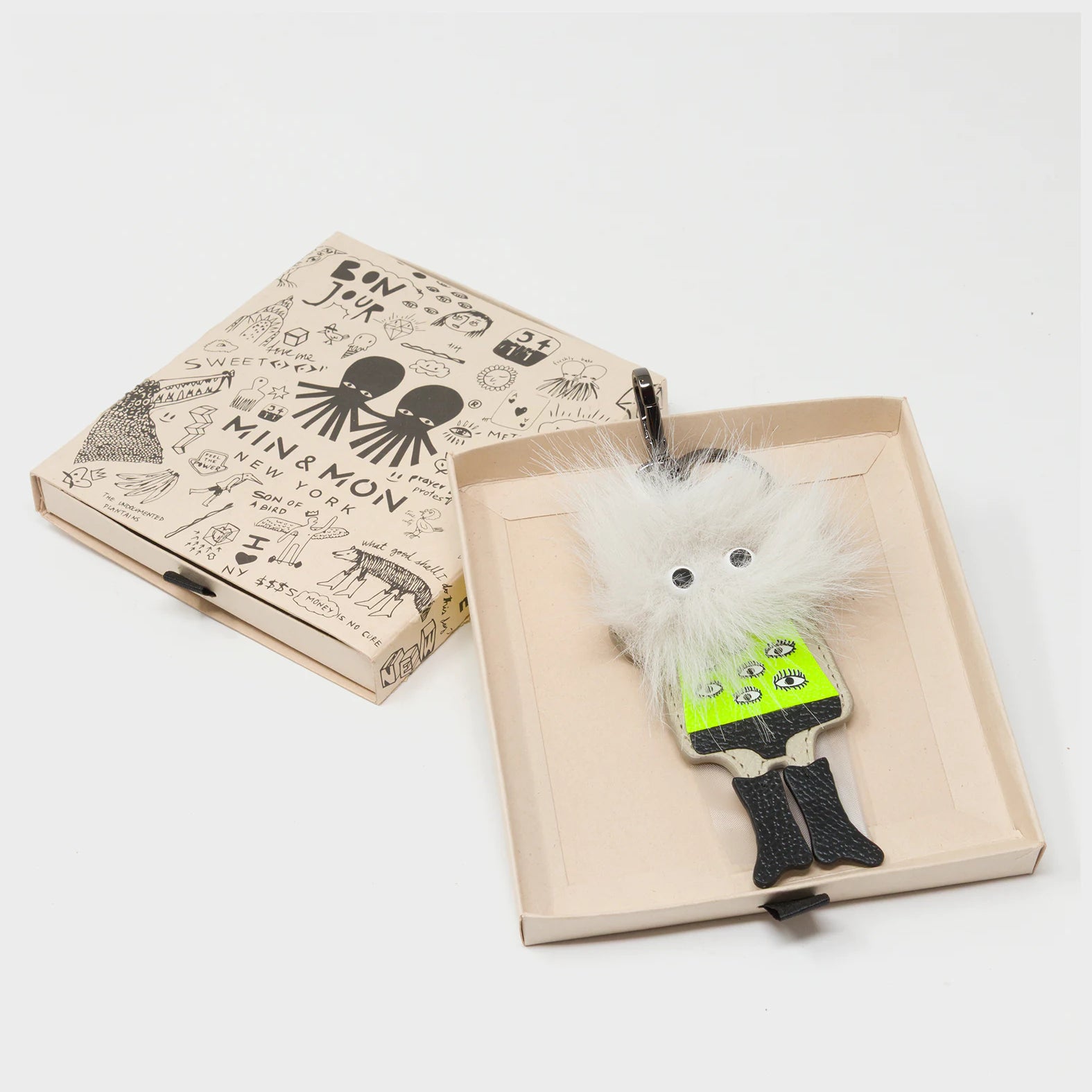 Monster Charm - Gray Faux Fur and Black Leather Boots - Box View