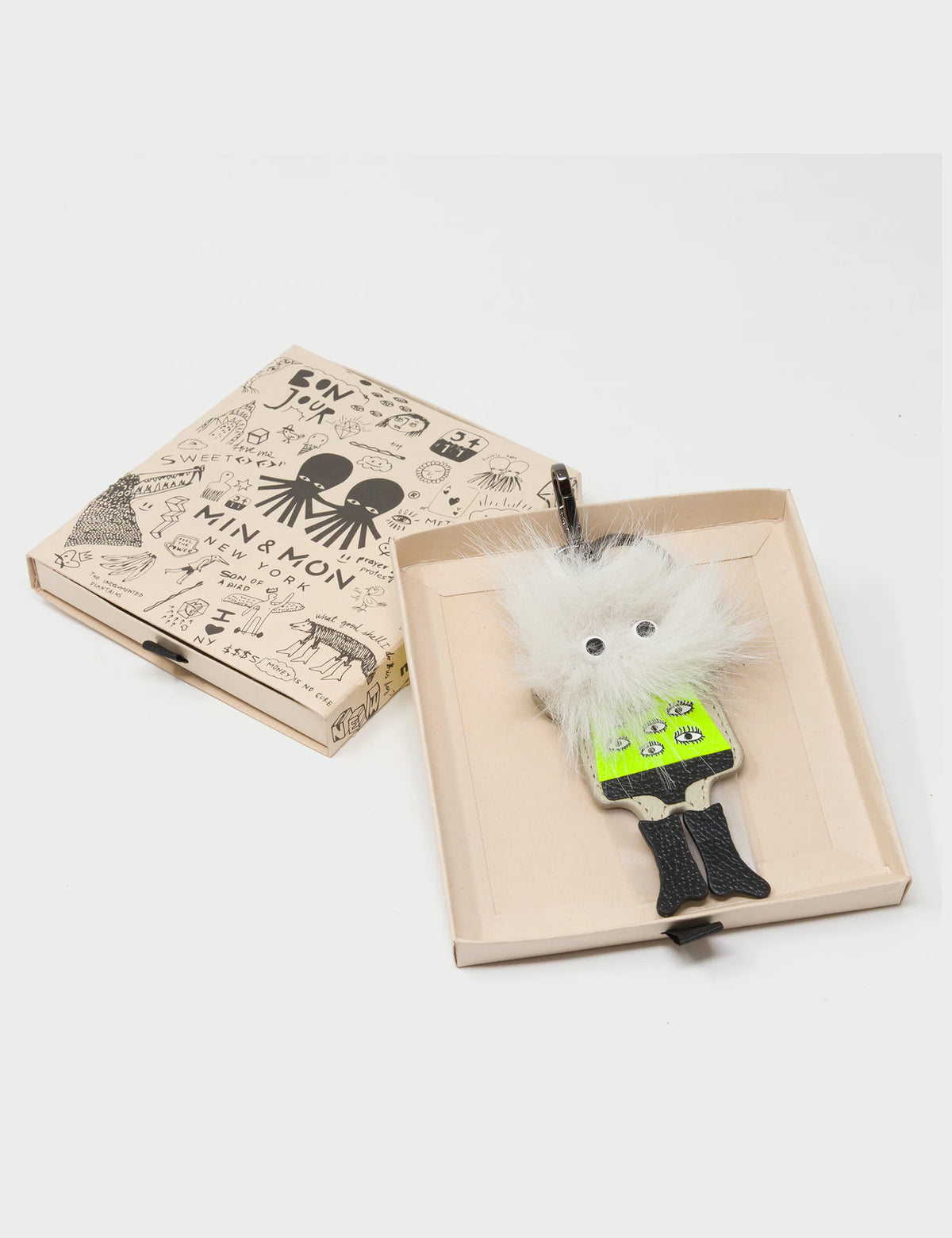 Monster Charm - Gray Faux Fur and Black Leather Boots - Box View