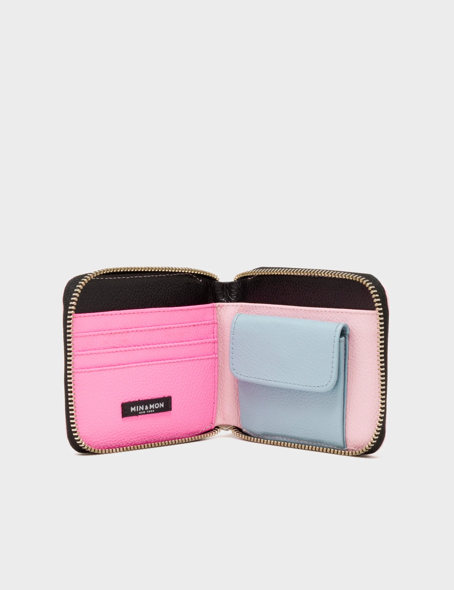 Fedor Parfait Pink And Blue Leather Wallet - Tiger Embroidery - Inside 