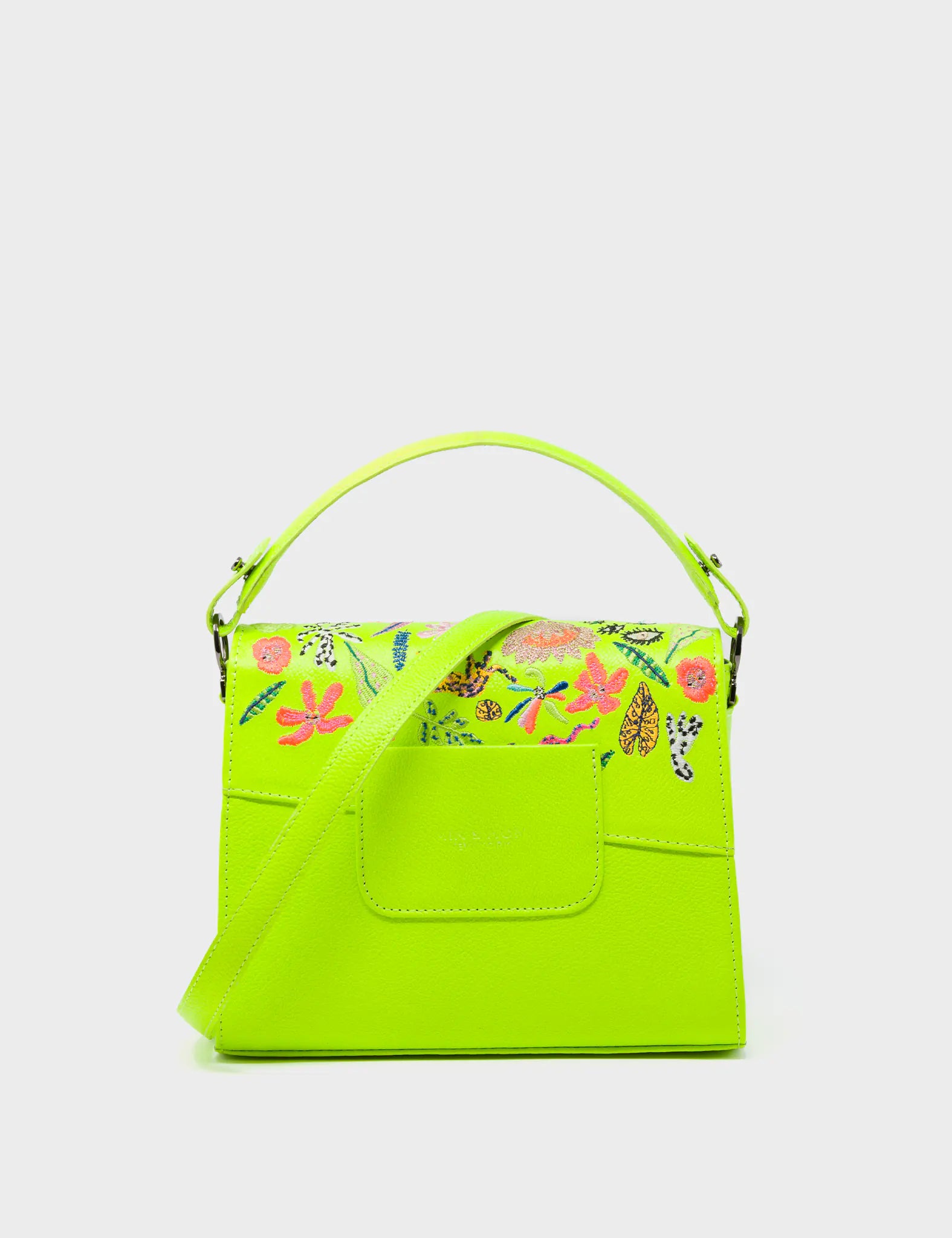 Anastasio Mini Crossbody Handbag Neon Yellow Leather - El Trópico Embroidery Design - Back 