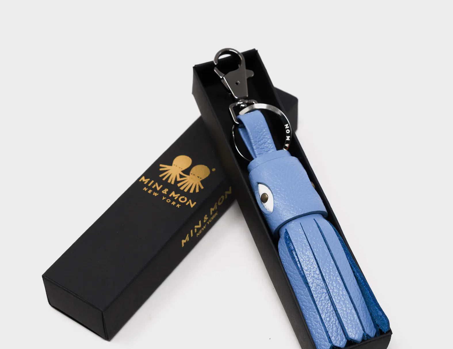 Callie Marie Hue Charm - Vista Blue Leather Keychain - Packaging