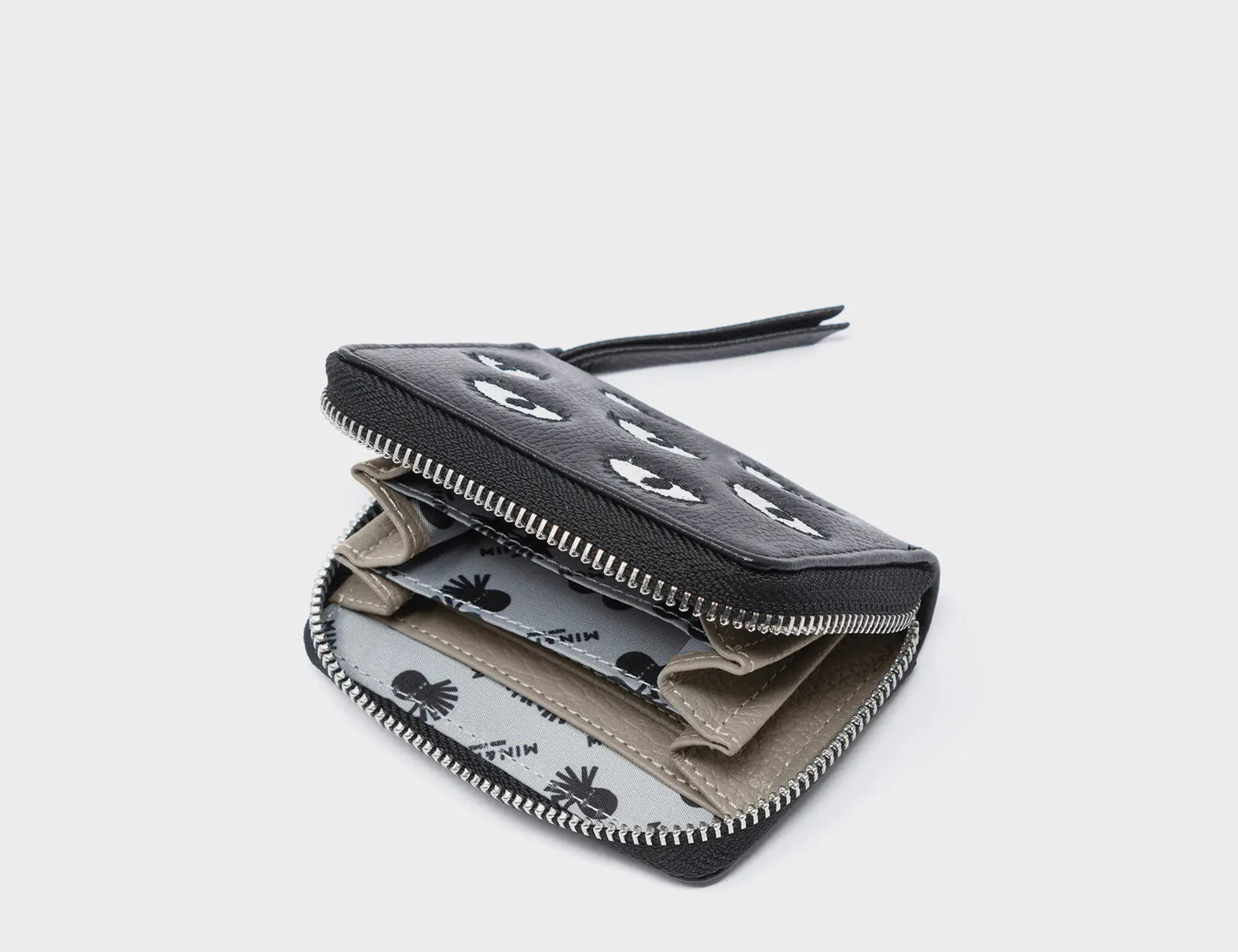 Frodo Black Leather Zip Around Wallet - Eyes Embroidery - Open View