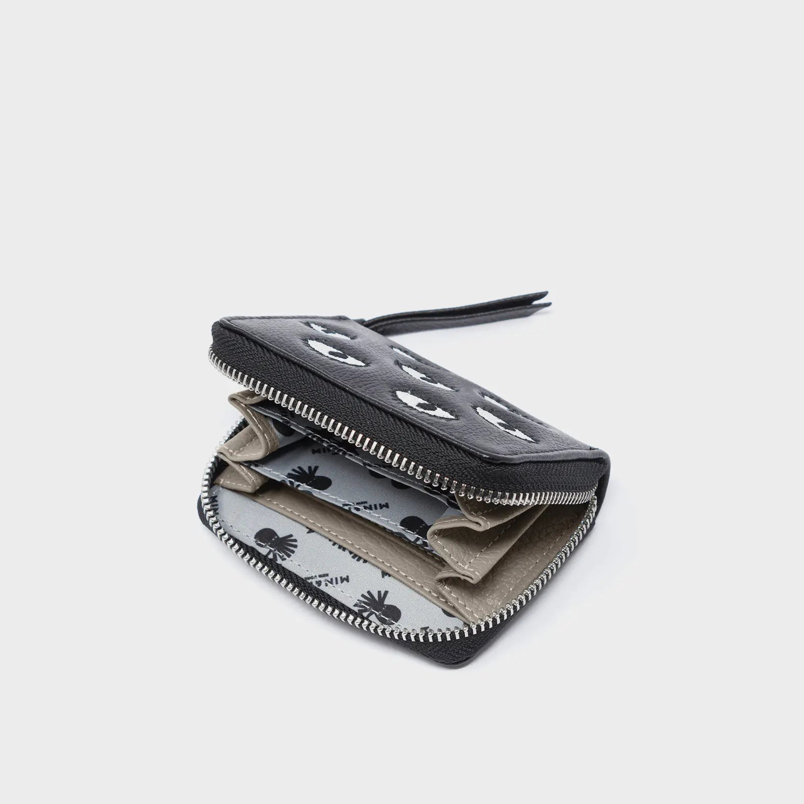 Frodo Black Leather Zip Around Wallet - Eyes Embroidery - Open View
