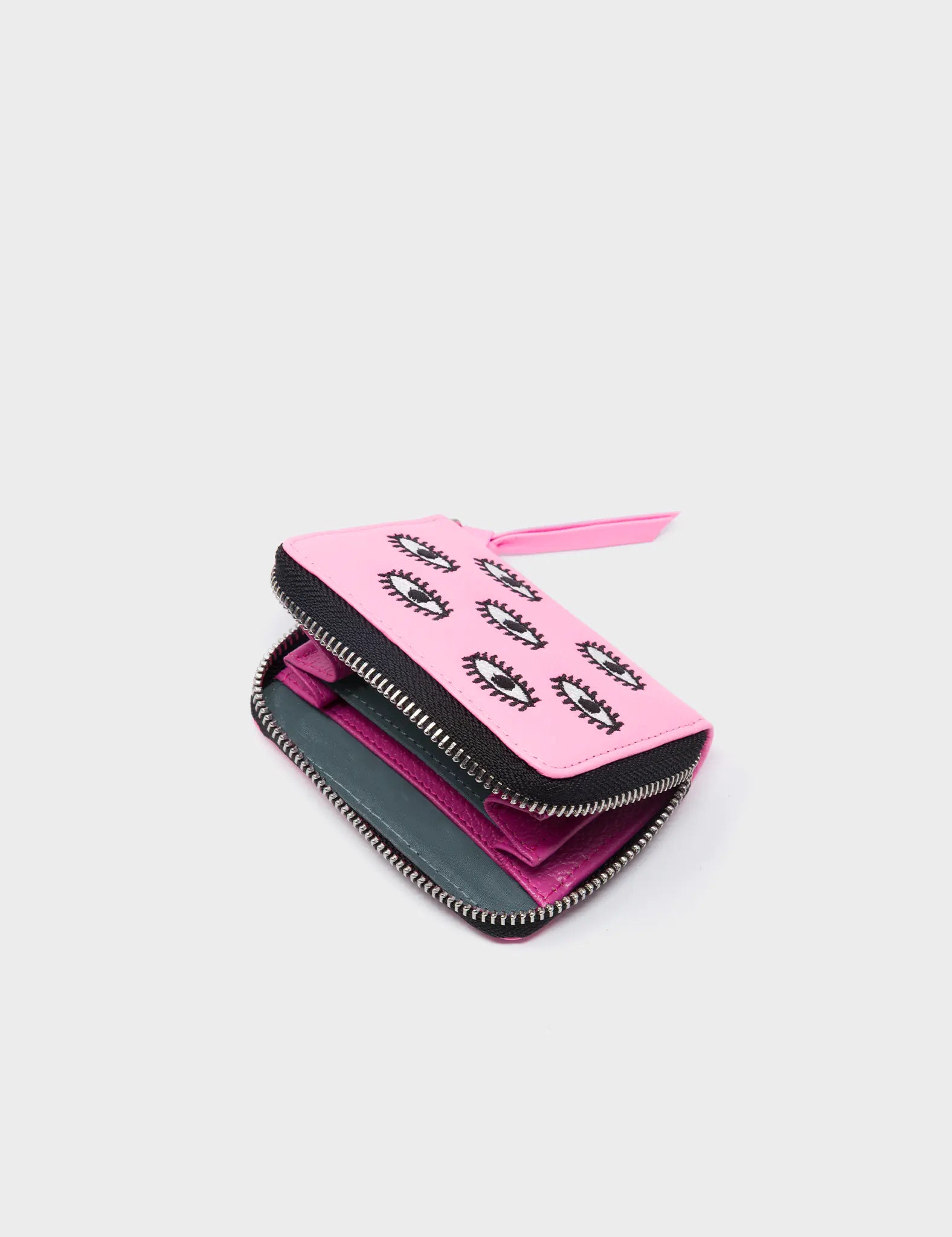Frodo Wallet - Bubblegum Pink Leather All Over Eyes Embroidery Frodo Wallet - Bubblegum Pink Leather All Over Eyes Embroidery