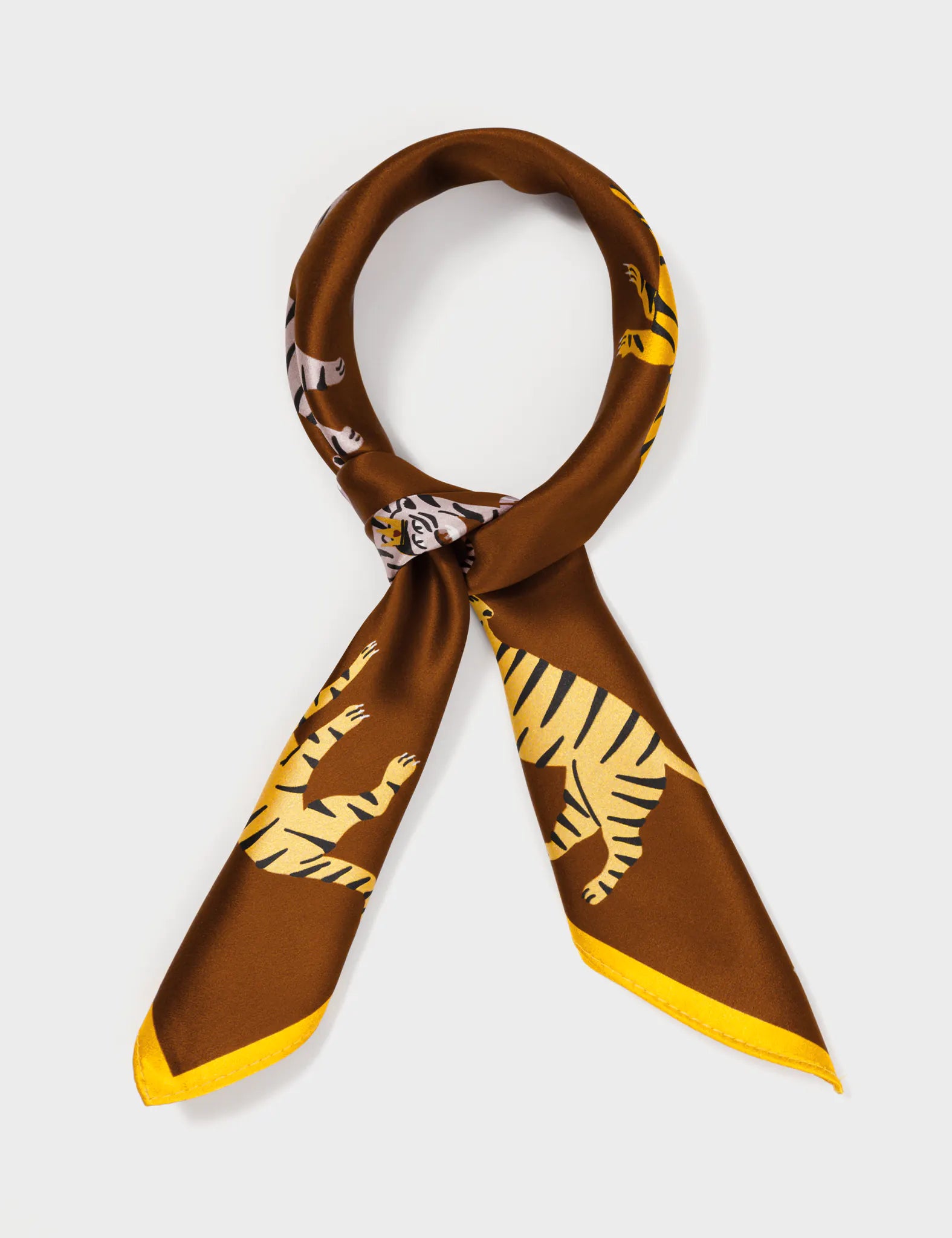 Brown Silk Headscarf - Tiger Rumble - Wrapped