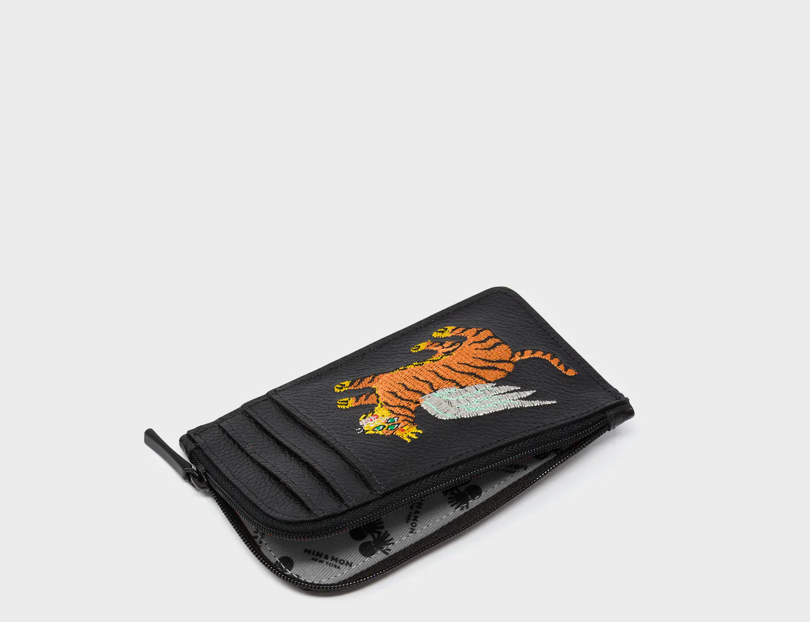 Fausto Black Leather Zip-around Cardholder - Flying Tiger Embroidery - Interior View