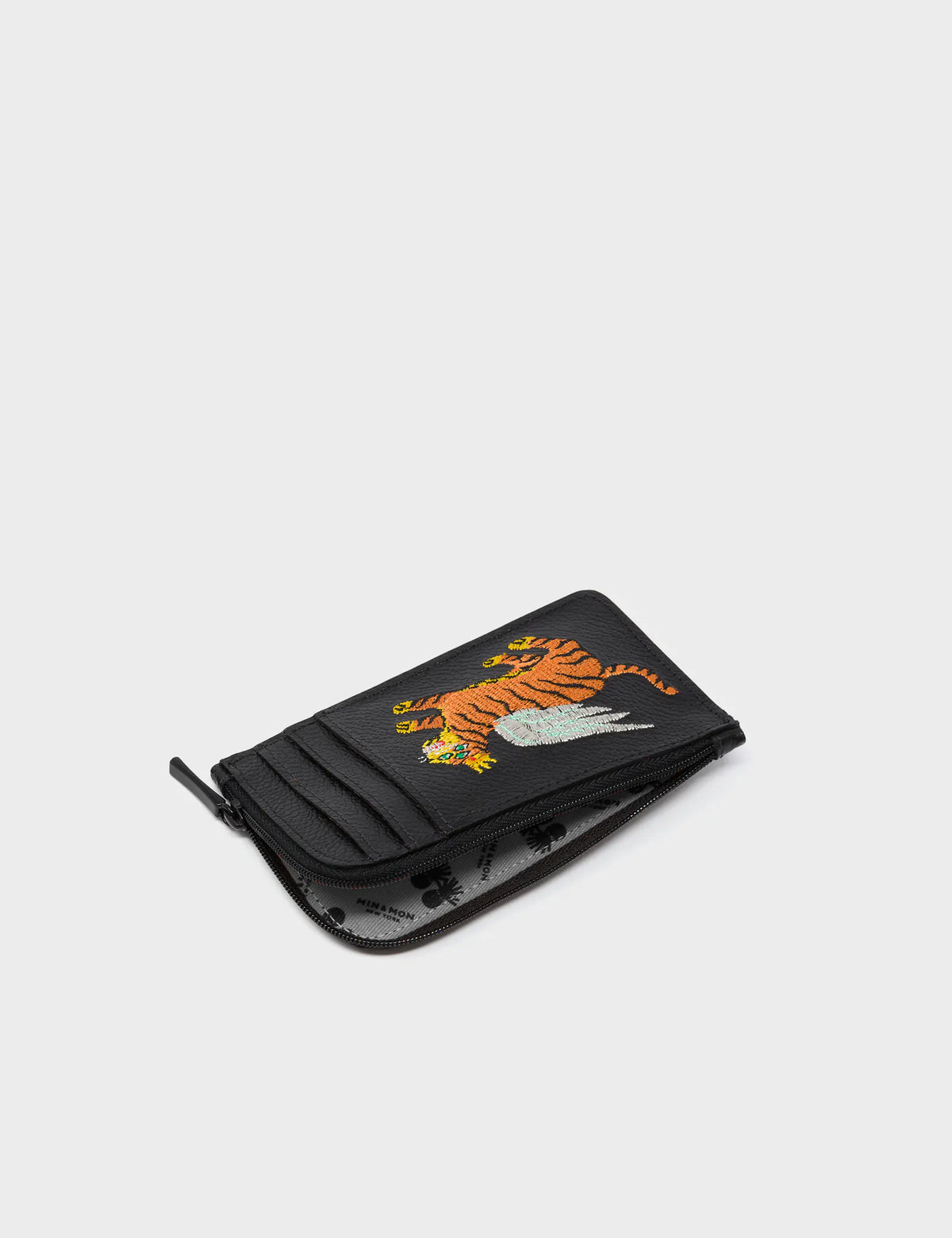 Fausto Black Leather Zip-around Cardholder - Flying Tiger Embroidery - Interior View