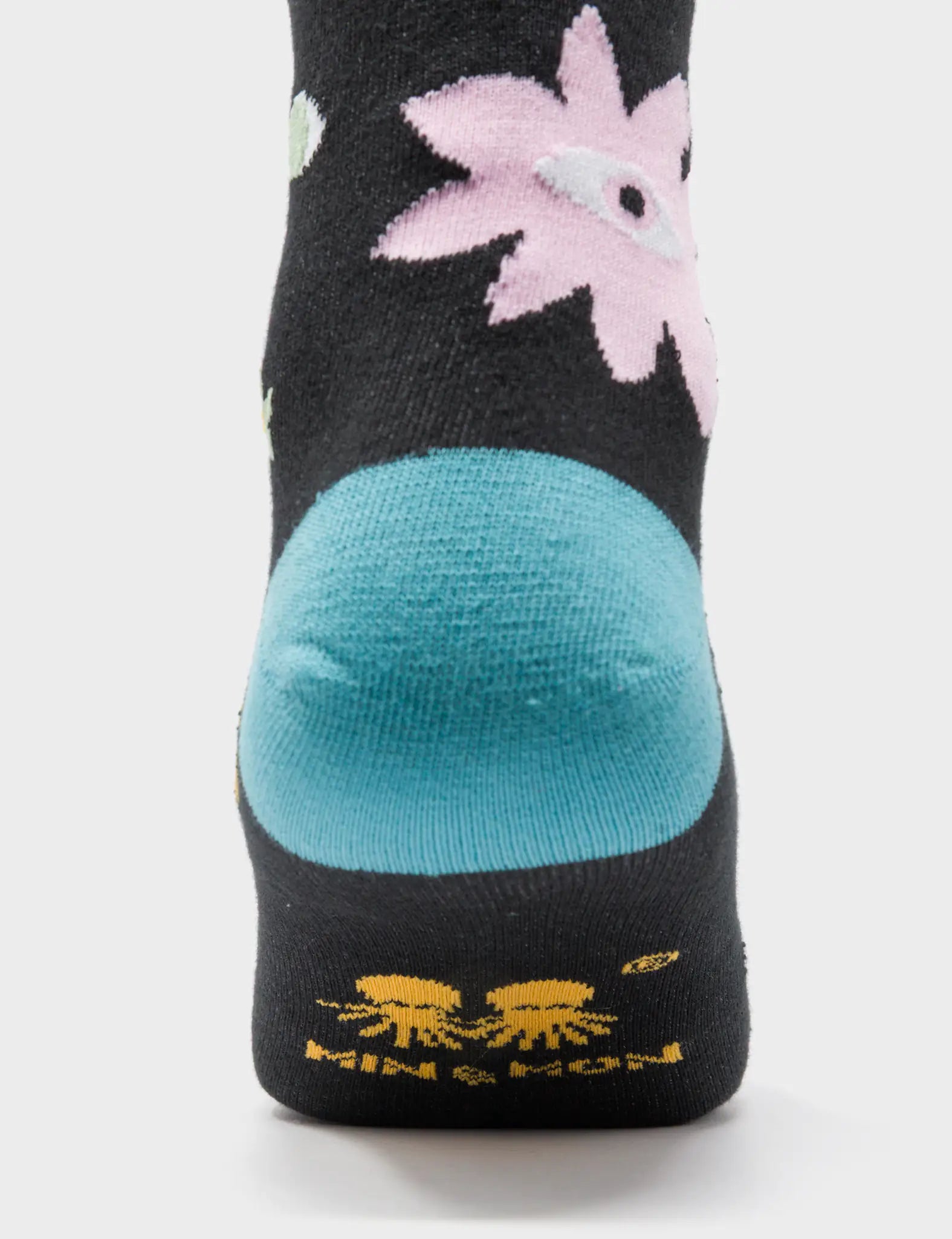 Black Socks - Flowers Design - Back View