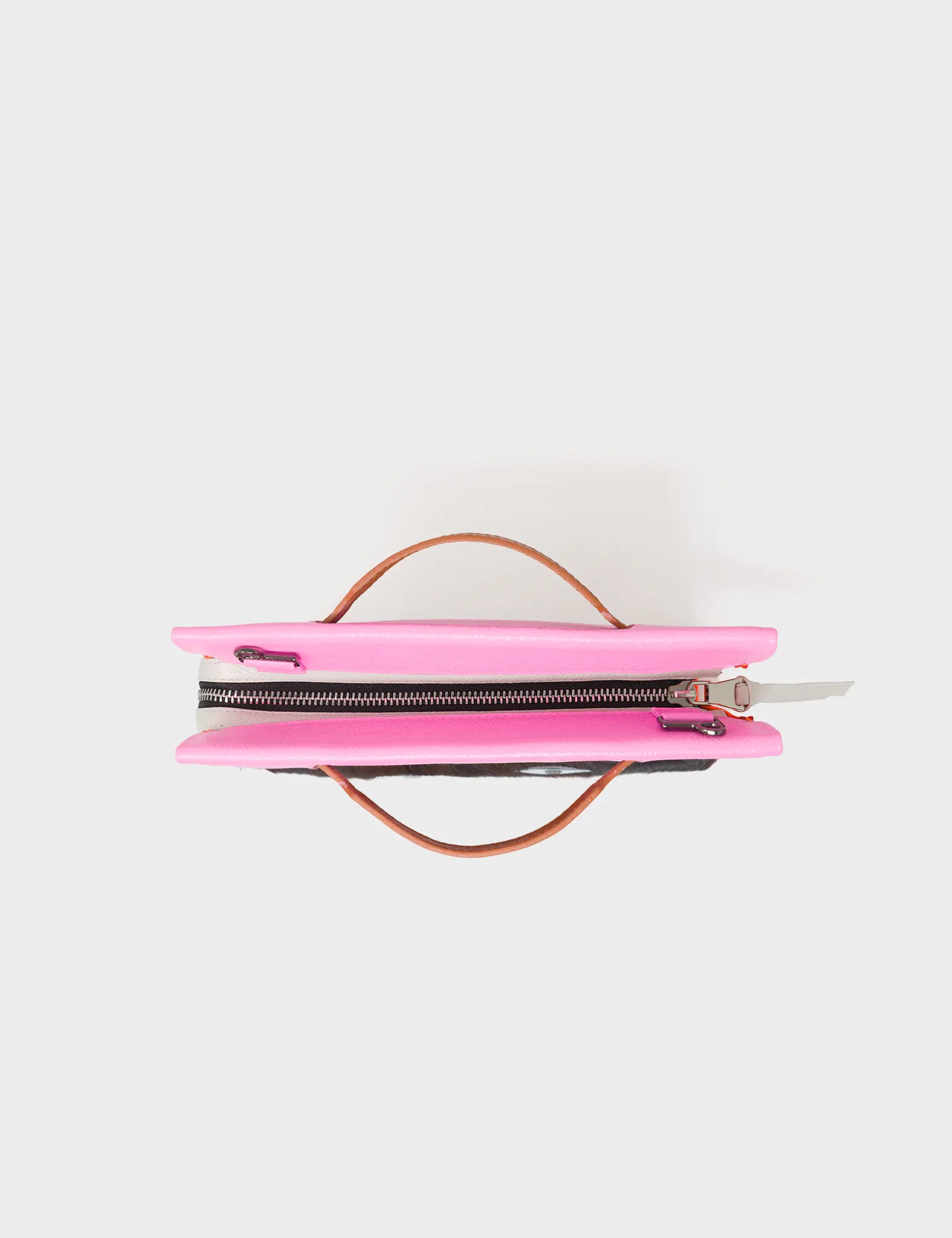 Vali Crossbody Small Bubblegum Pink And Neon Orange Leather Bag - Eyes Applique Adjustable Handle - Top View