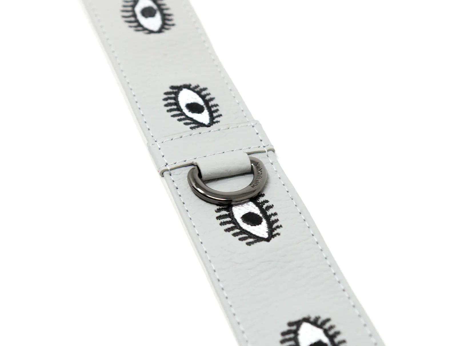 Detachable Moonwalk Gray Leather Shoulder Strap - All Over Eyes Embroidery - Detail view