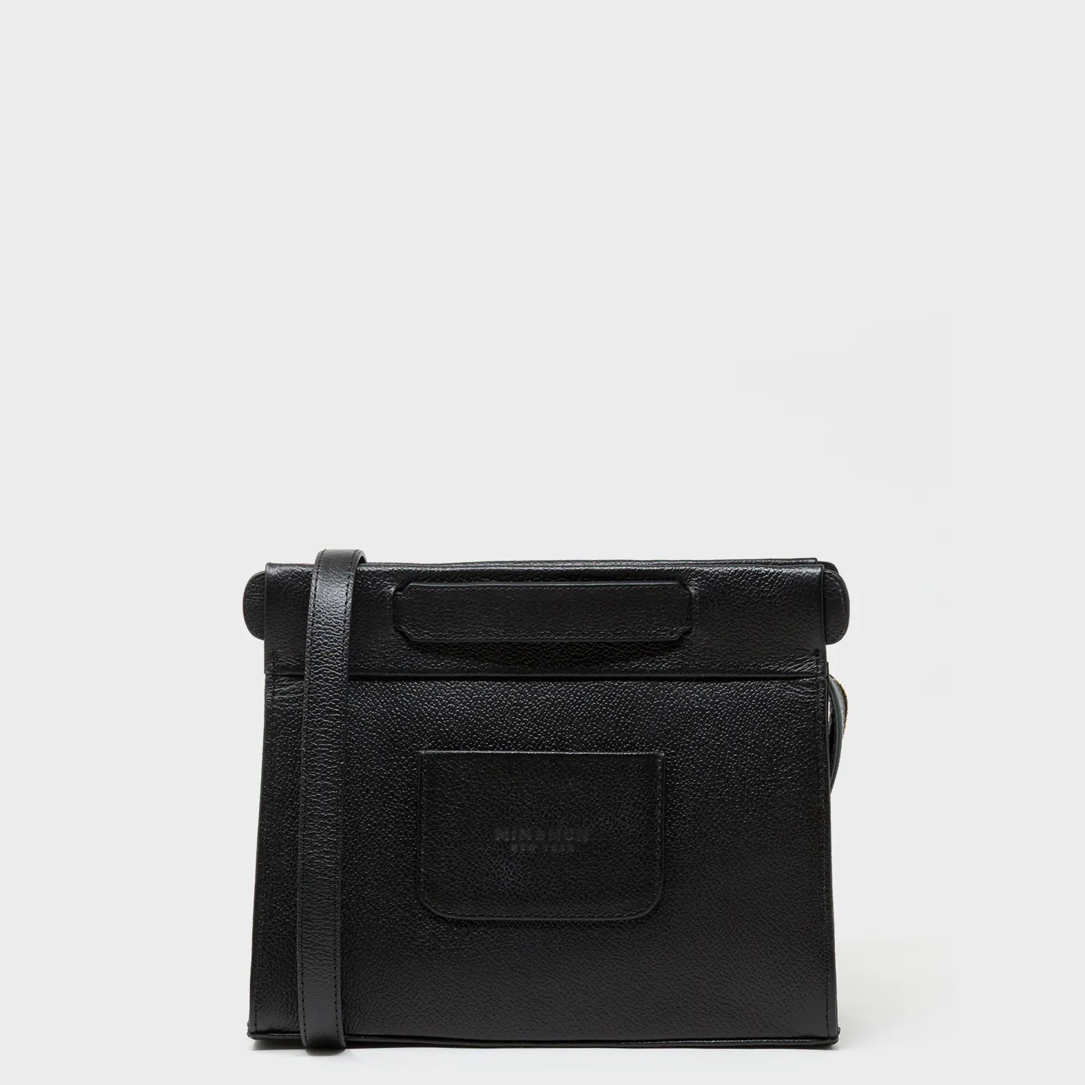 Vali Crossbody Black Leather Bag - Wild Heart Embroidery -  Back View 