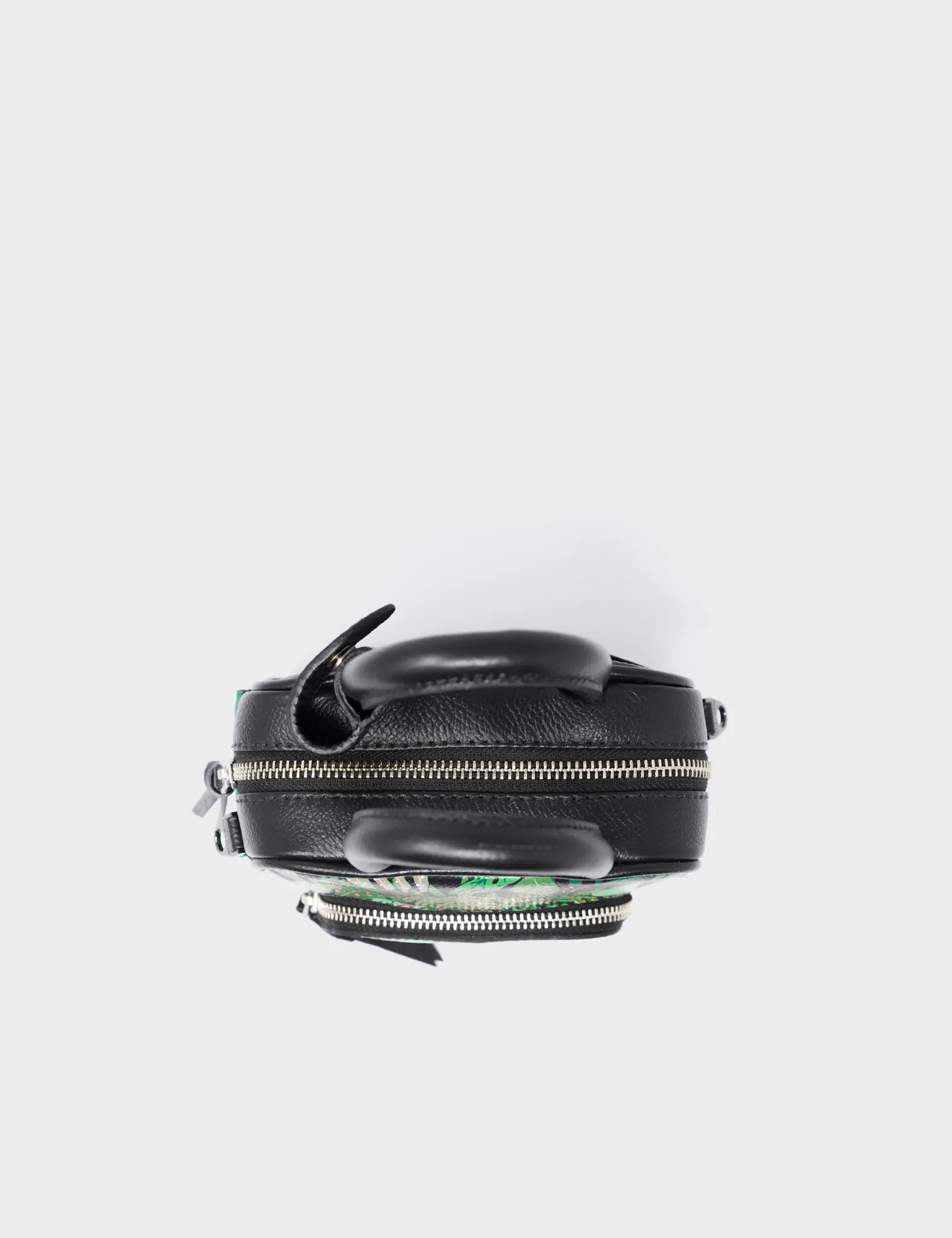 Marino Mini Crossbody Black Leather Bag - El Tropico Print Design - Top