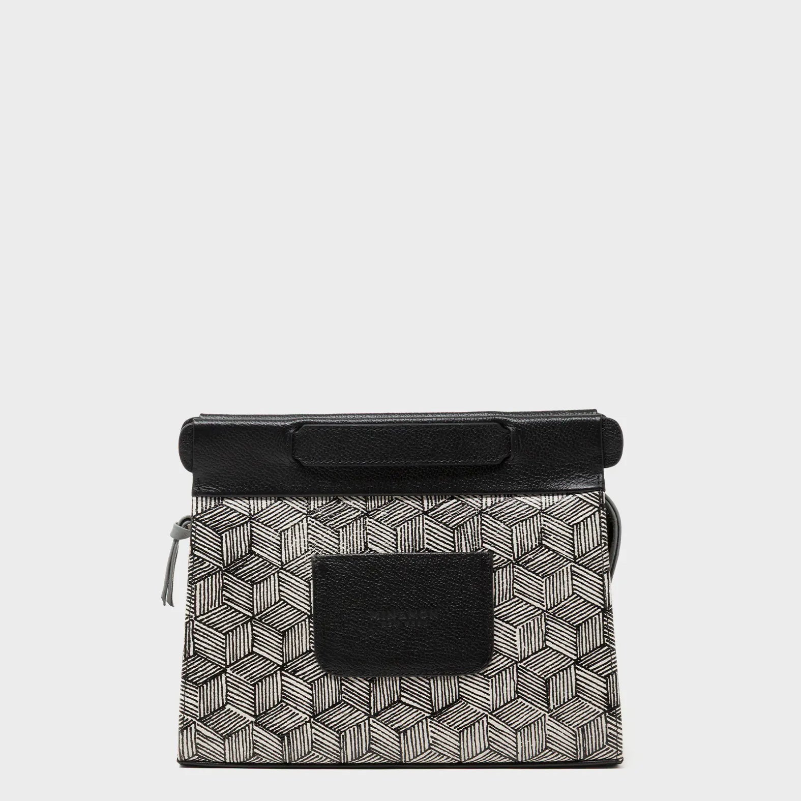 Vali Small Crossbody Moonwalk Gray Leather Bag - Cubes Print - Back View