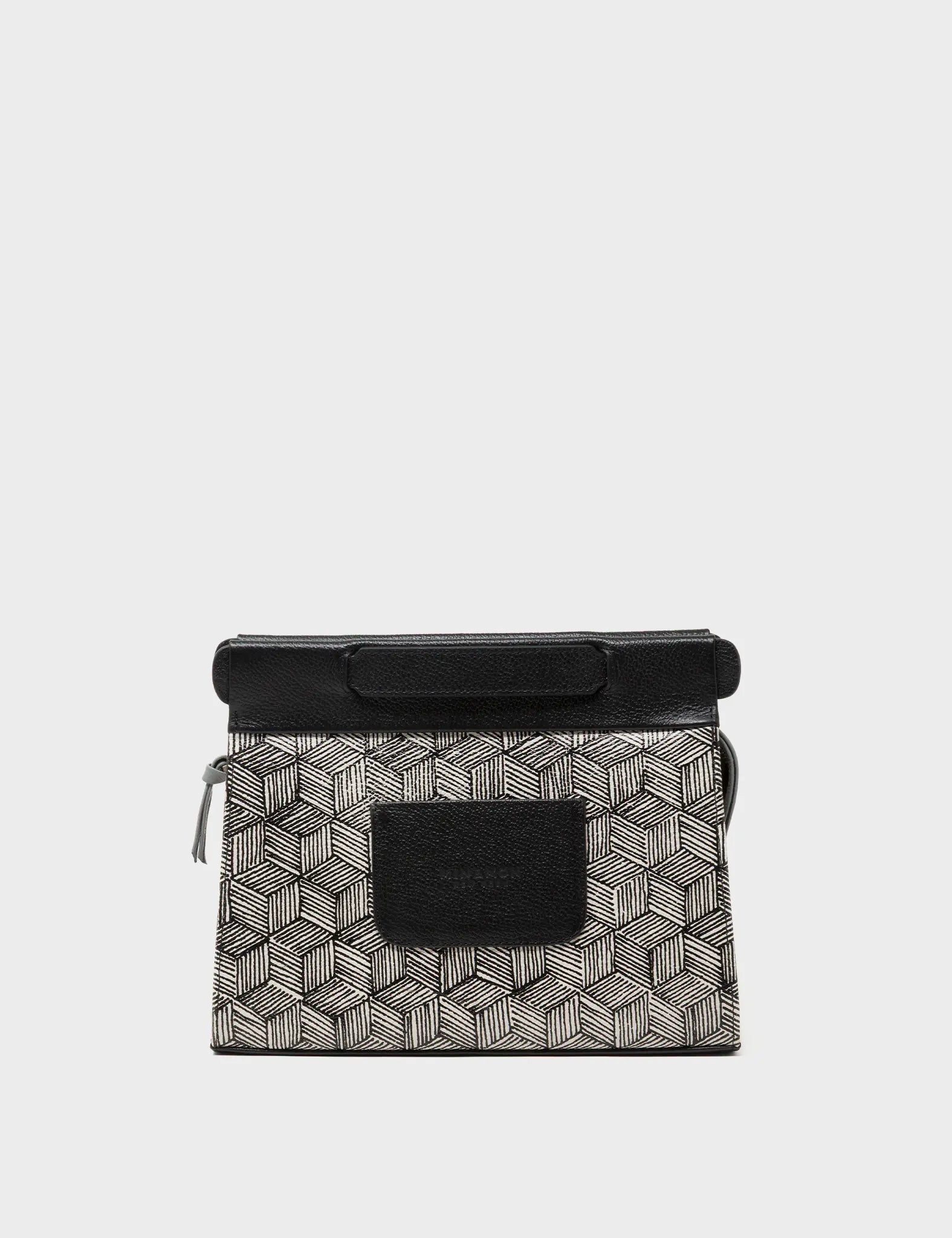 Vali Small Crossbody Moonwalk Gray Leather Bag - Cubes Print - Back View