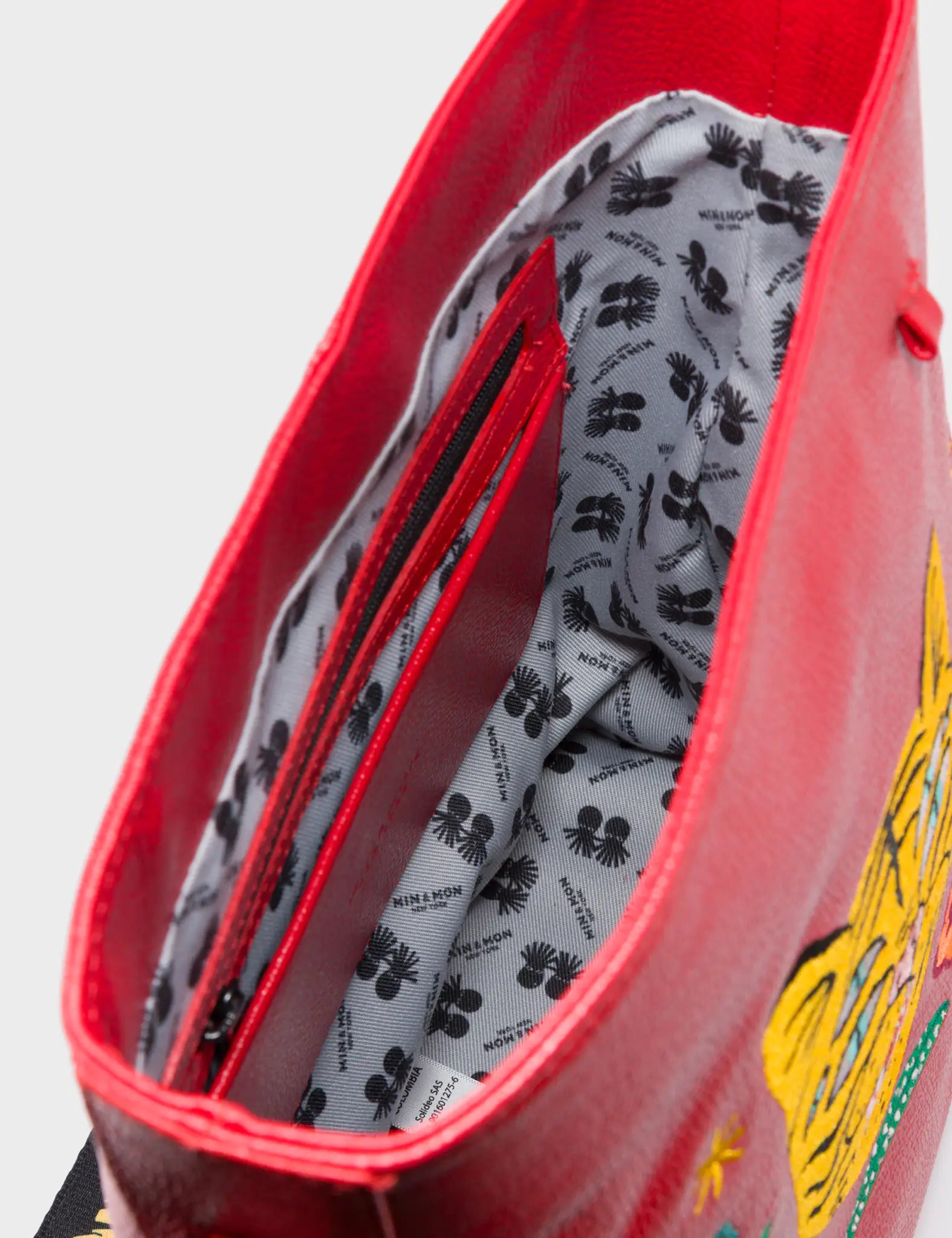 Vincent Jester Red Leather Shoulder Bag - Happy Tiger Embroidery - Inside