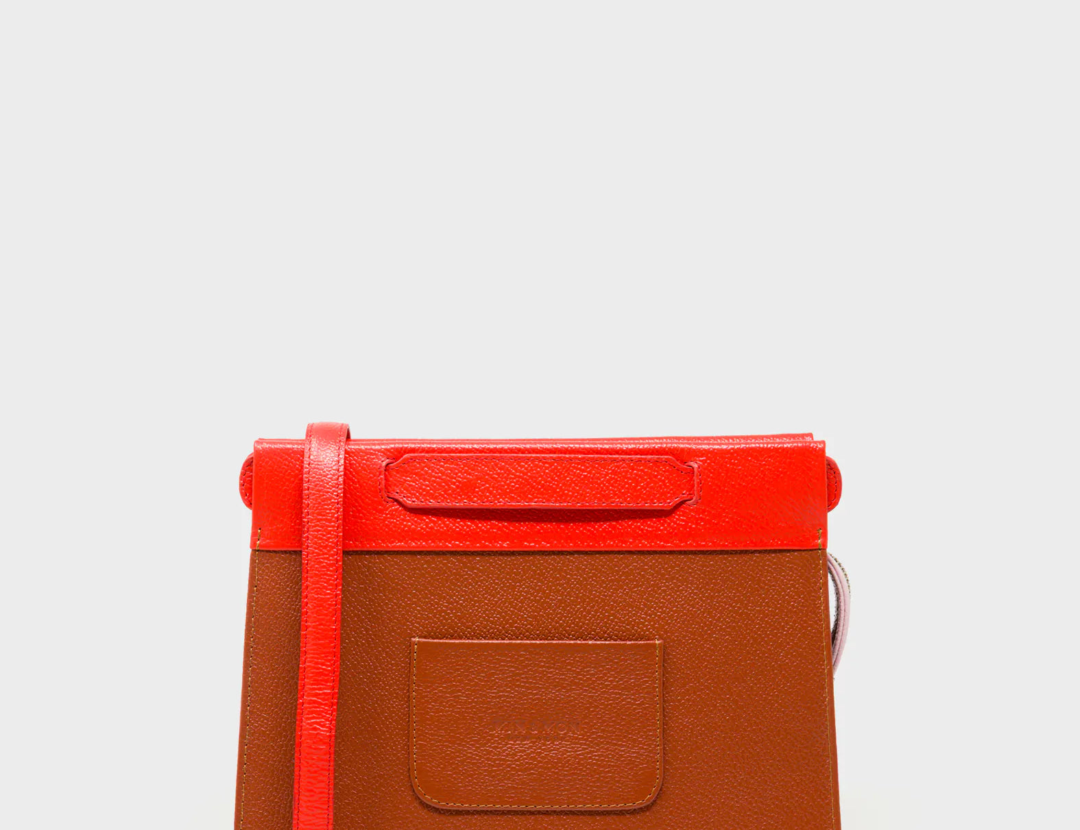 Vali Crossbody Baked City Brown and Fiesta Red Leather Bag - Retro Tiger Embroidery - Back View