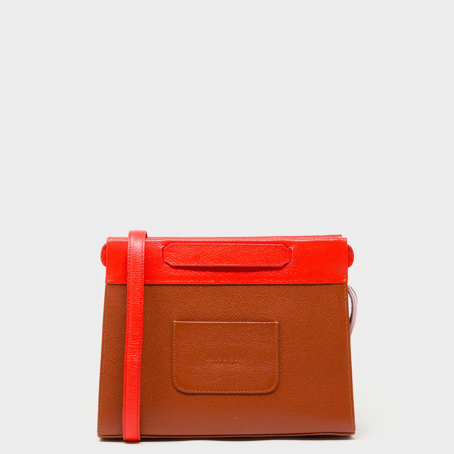 Vali Crossbody Baked City Brown and Fiesta Red Leather Bag - Retro Tiger Embroidery - Back View