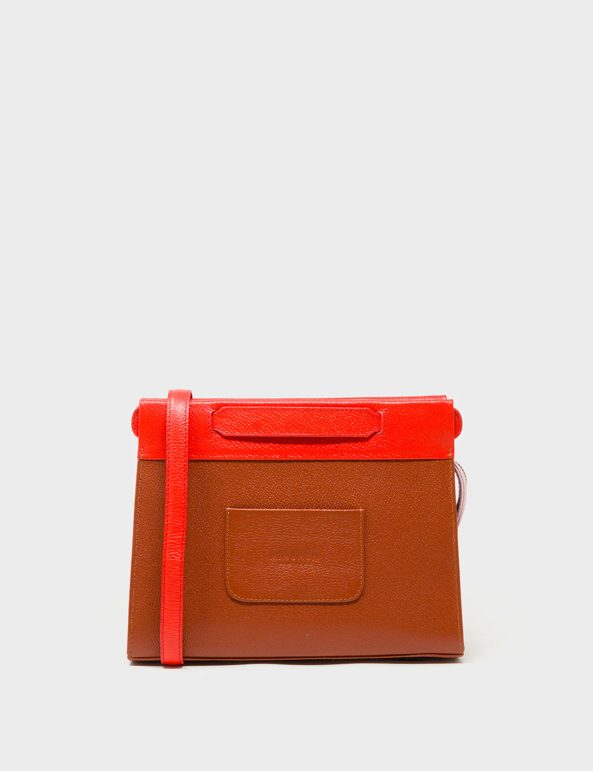 Vali Crossbody Baked City Brown and Fiesta Red Leather Bag - Retro Tiger Embroidery - Back View