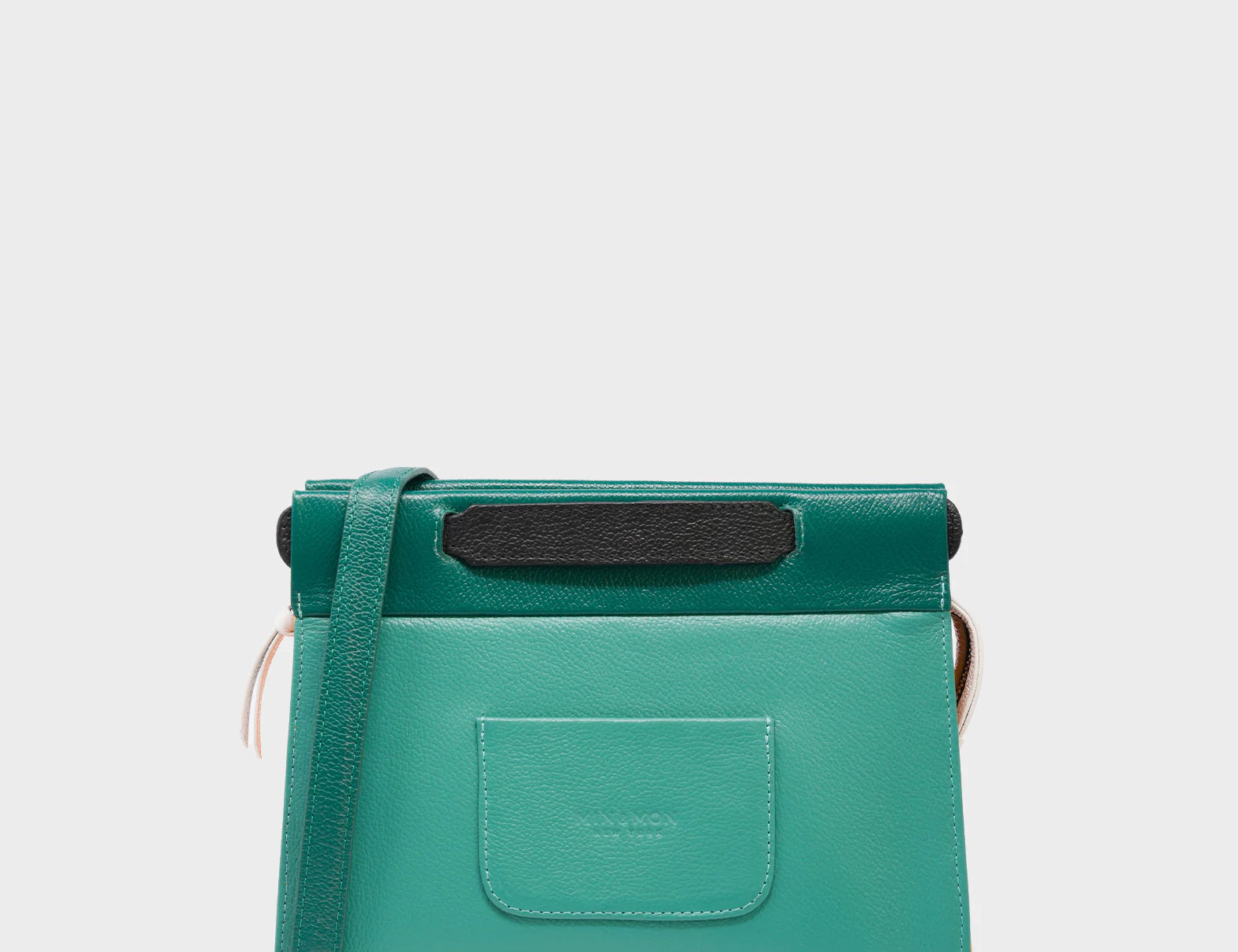Vali Crossbody Small Deep Sea Green Leather Bag - Tiger and Flowers Embroidery - Back View