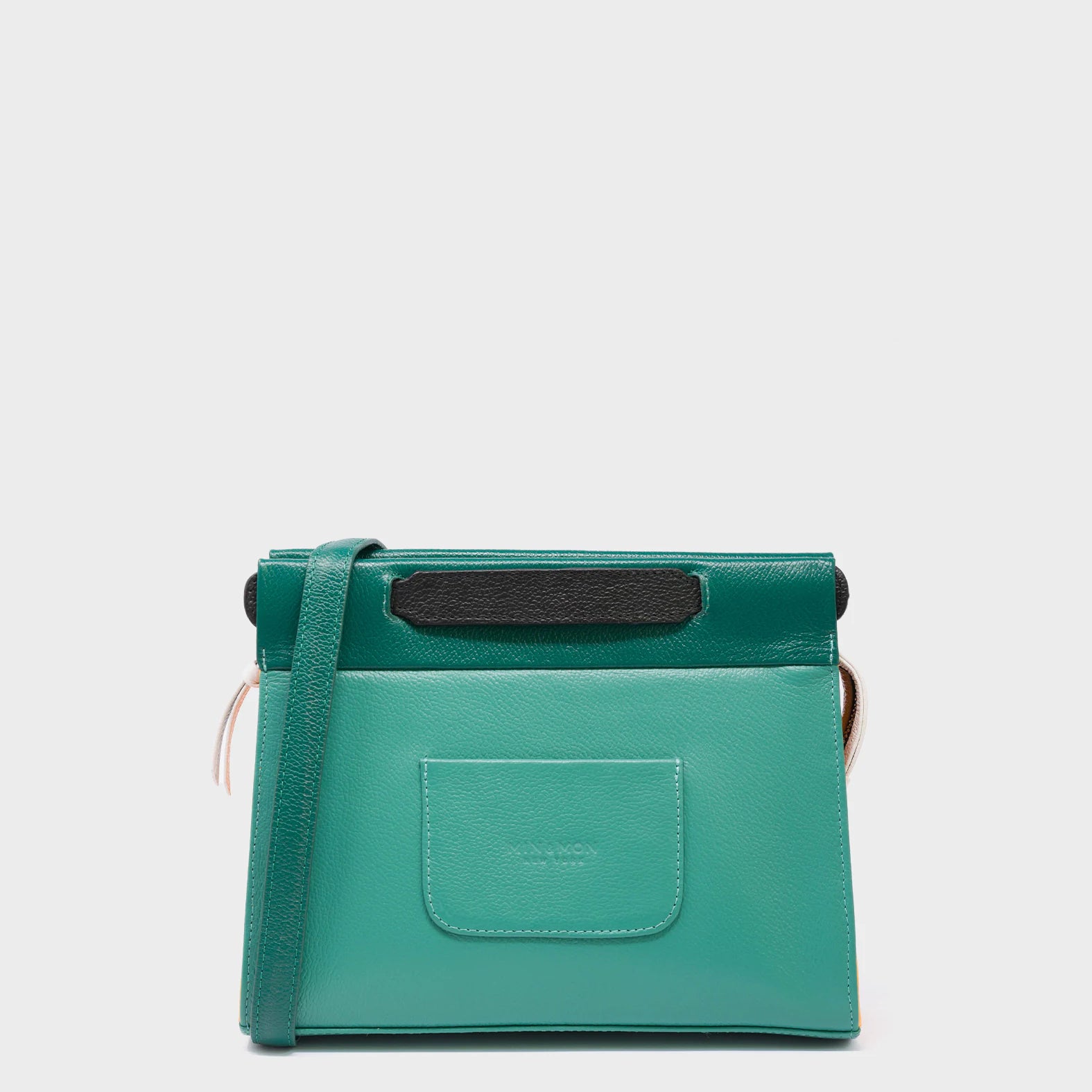 Vali Crossbody Small Deep Sea Green Leather Bag - Tiger and Flowers Embroidery - Back View