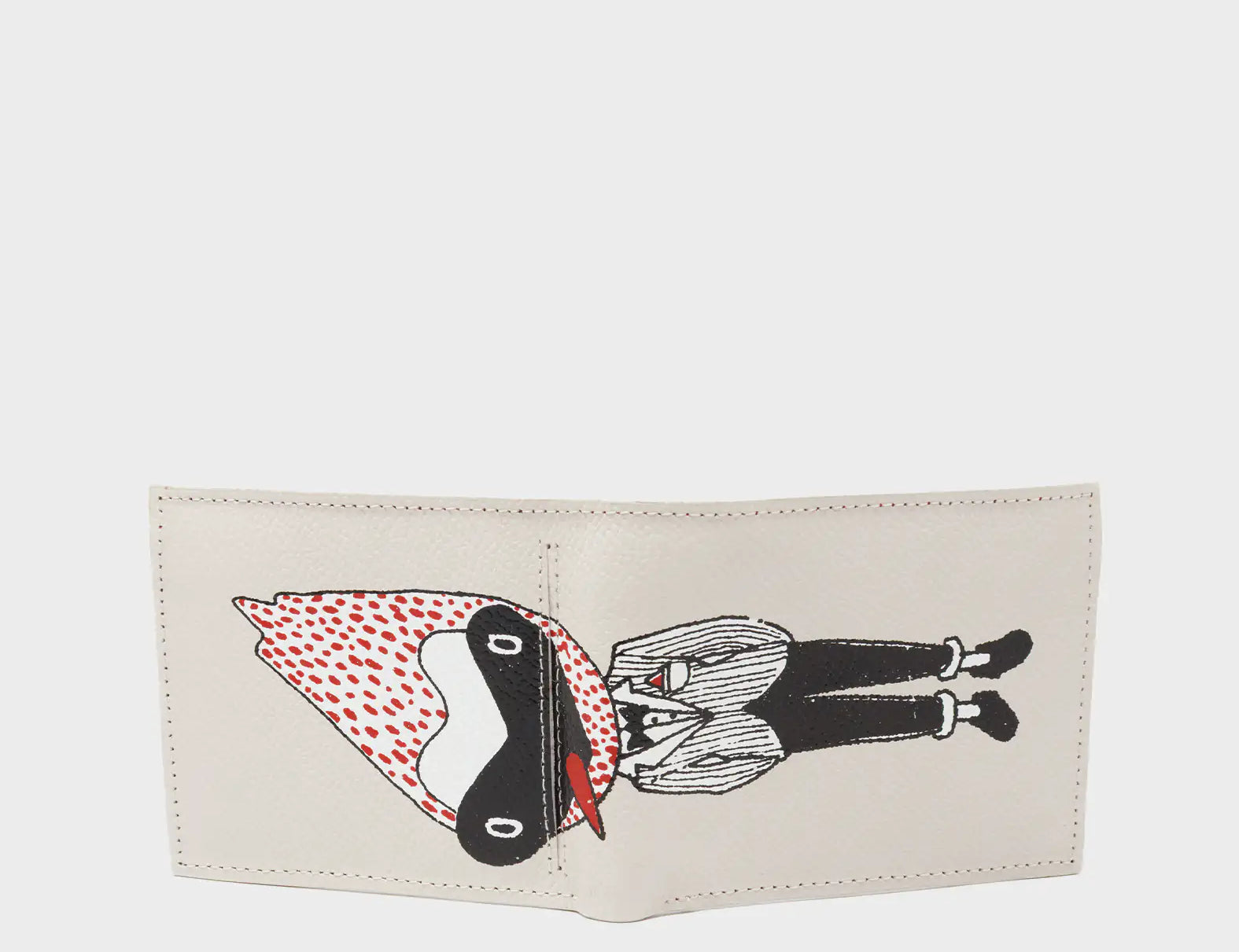 Felicia Cream Leather Bifold Wallet  - Preppy Bird Print - Open