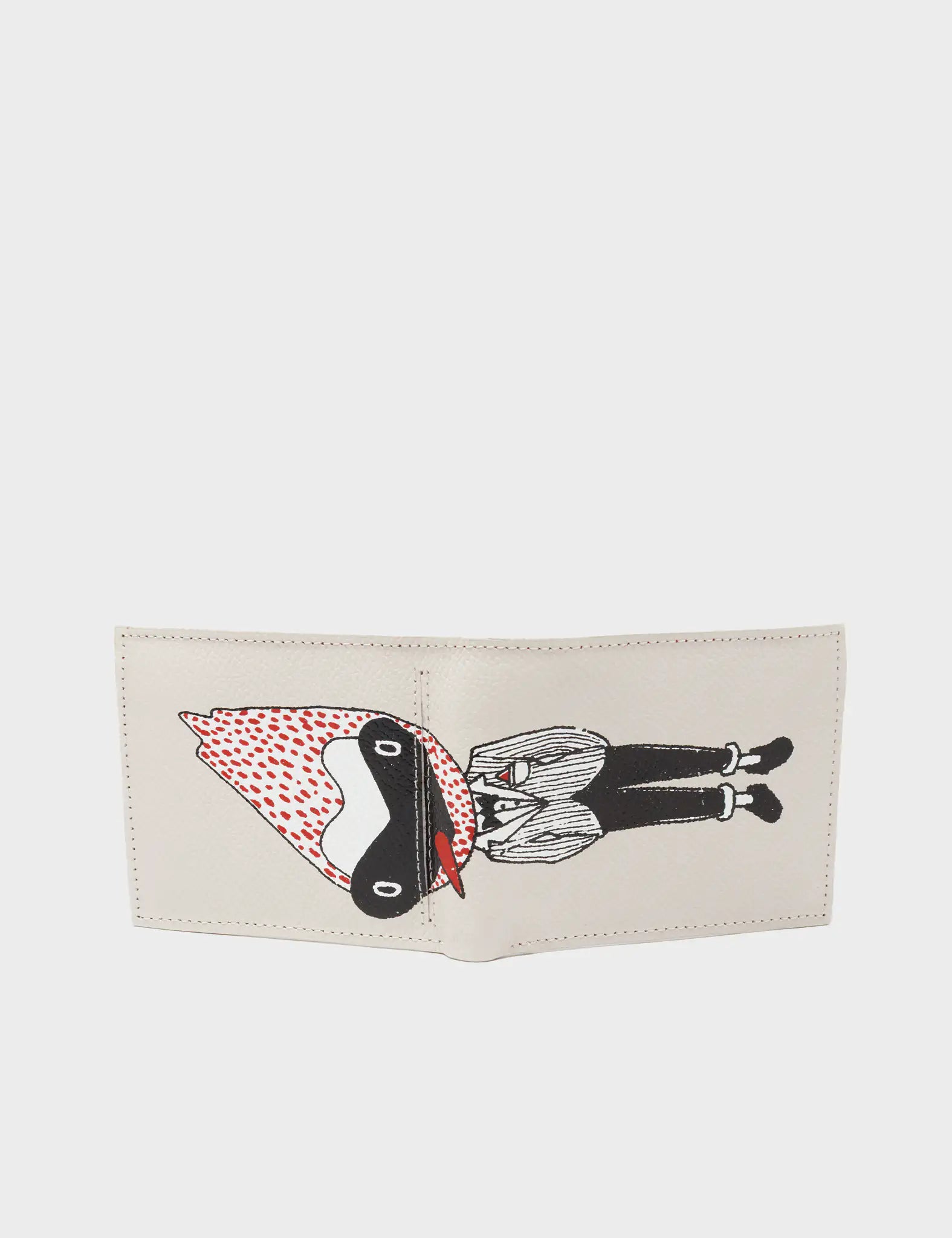 Felicia Cream Leather Bifold Wallet  - Preppy Bird Print - Open