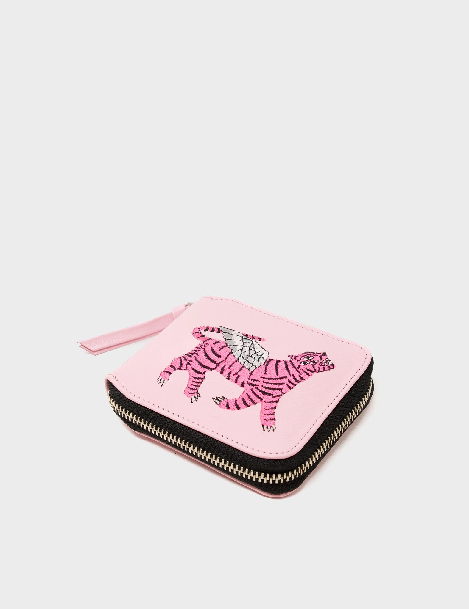 Fedor Parfait Pink And Blue Leather Wallet - Tiger Embroidery - Side