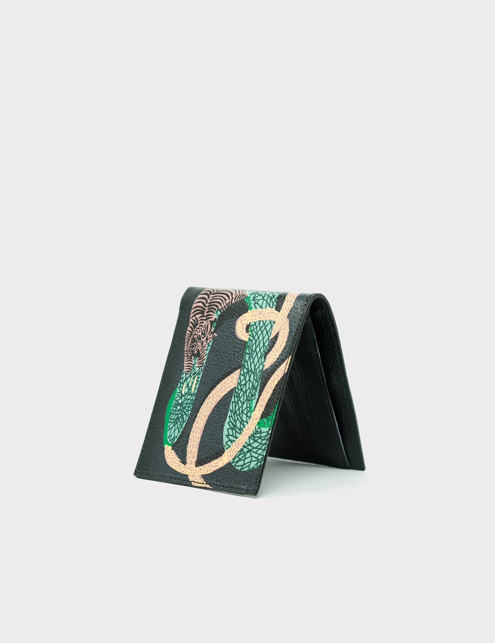 Felicia Wallet Black Leather - Tiger And Snake Print - Side
