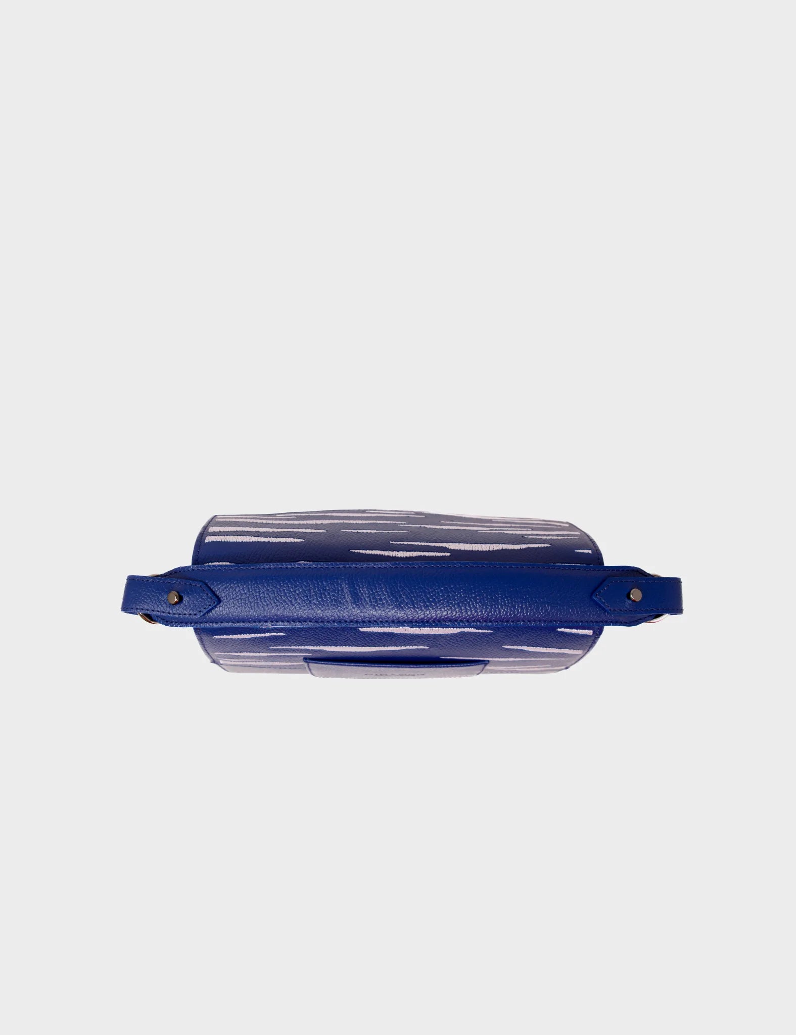 Mini Crossbody Handbag Royal Blue Leather - Clouds Embroidery - Top