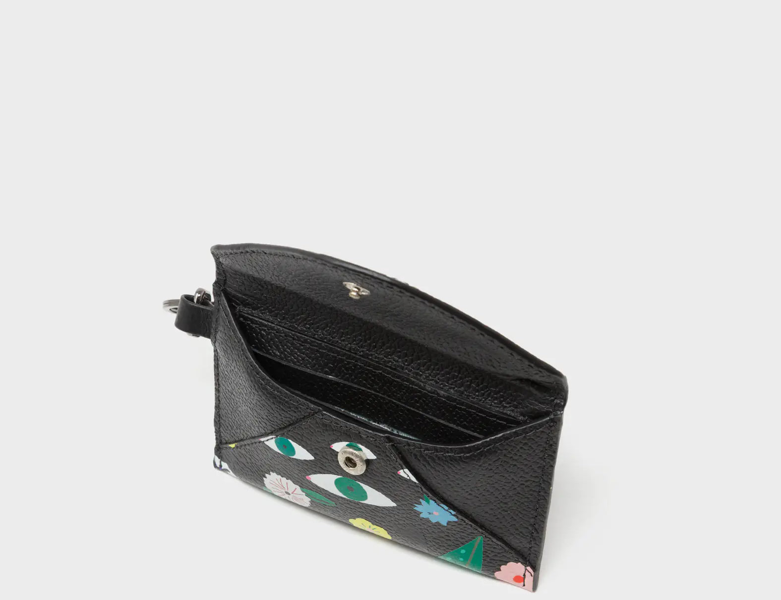 Fabian Black Leather Wallet - Floralia Print- Open View