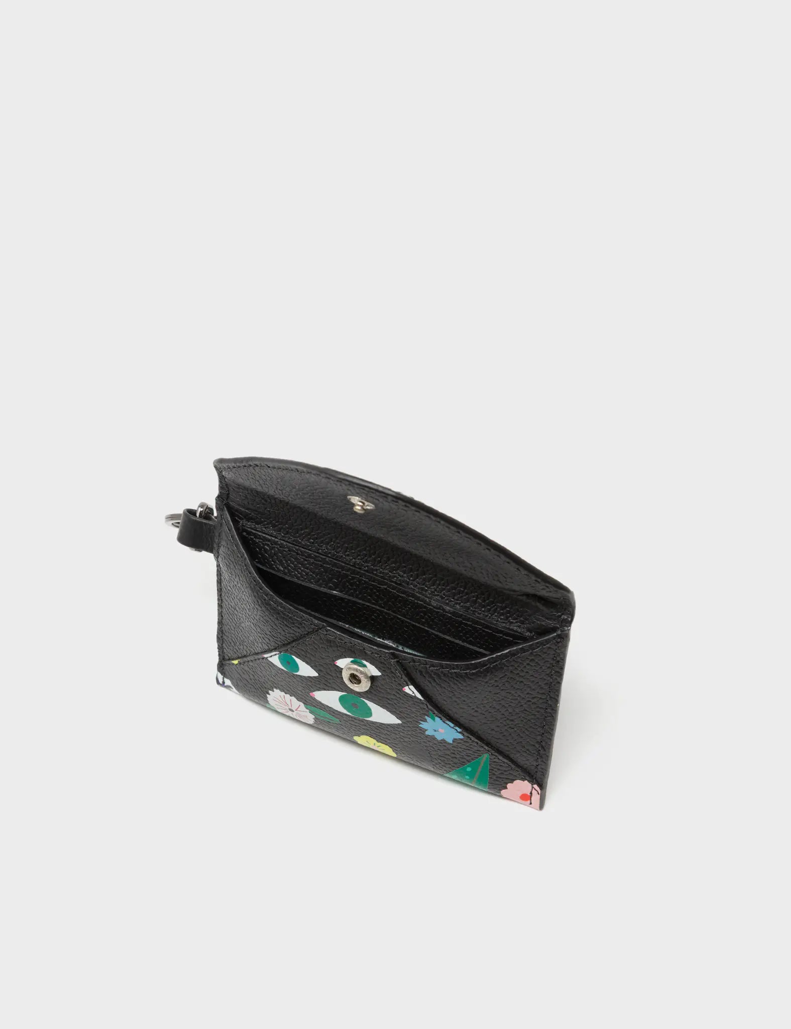 Fabian Black Leather Wallet - Floralia Print- Open View