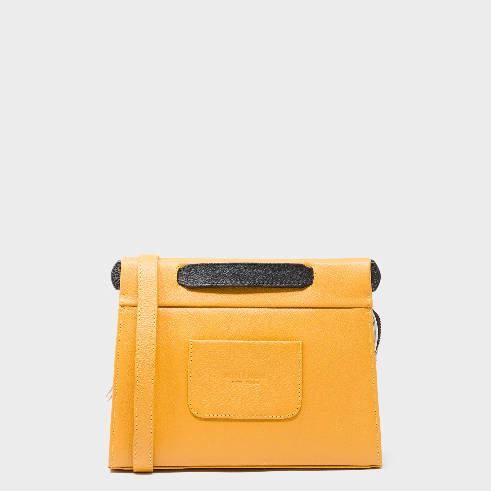 Vali Crossbody Small Golden And Black Leather Bag - Eyes Applique Adjustable Handle - Back View