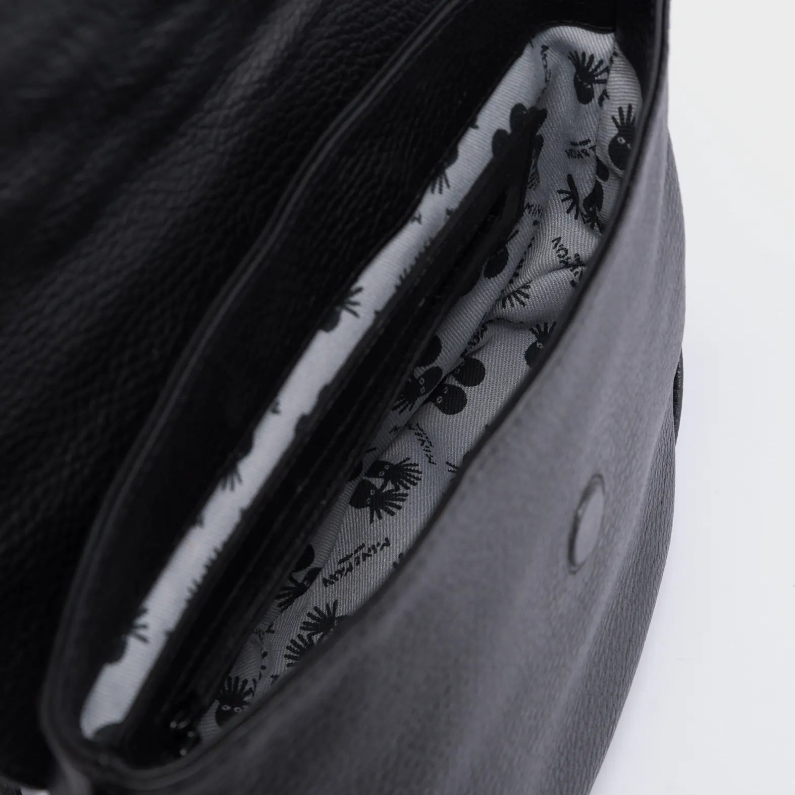 Bruno Mini Crossbody Black Leather Bag - All Over Eyes Embroidery - Detail View