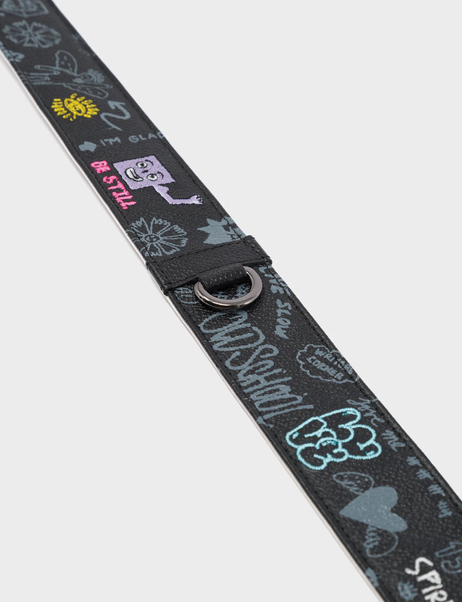 Detachable Black Leather Shoulder Strap - Urban Doodles Print - Detail View