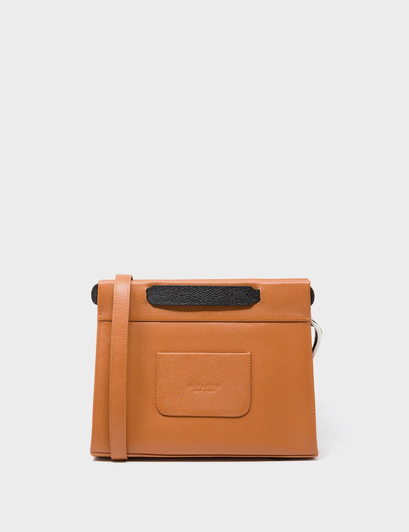 Vali Crossbody Small Baked City Brown Leather Bag - Eyes Applique Adjustable Handle - Back View