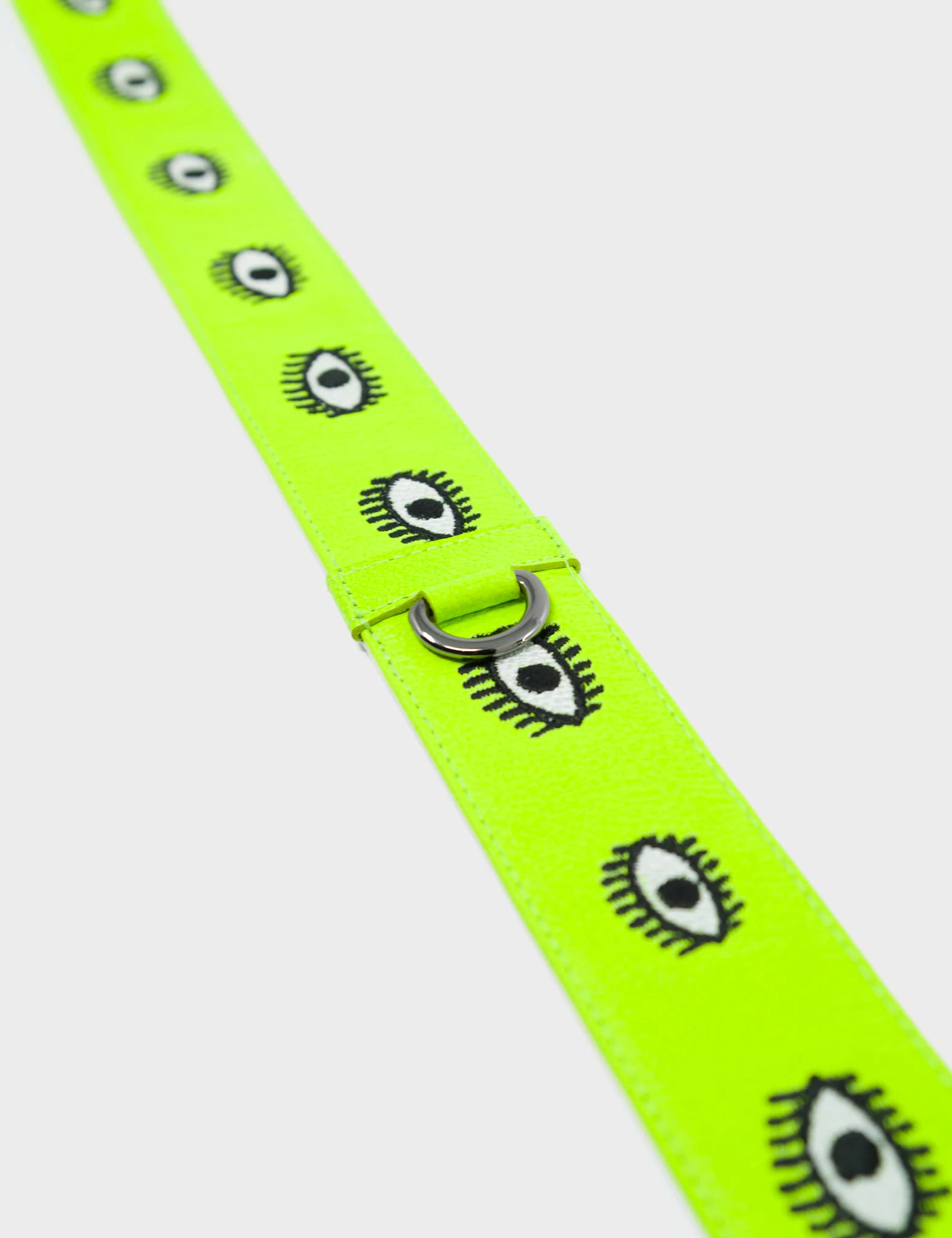 Detachable Neon Yellow Leather Shoulder Strap - All Over Eyes Embroidery - Detail 