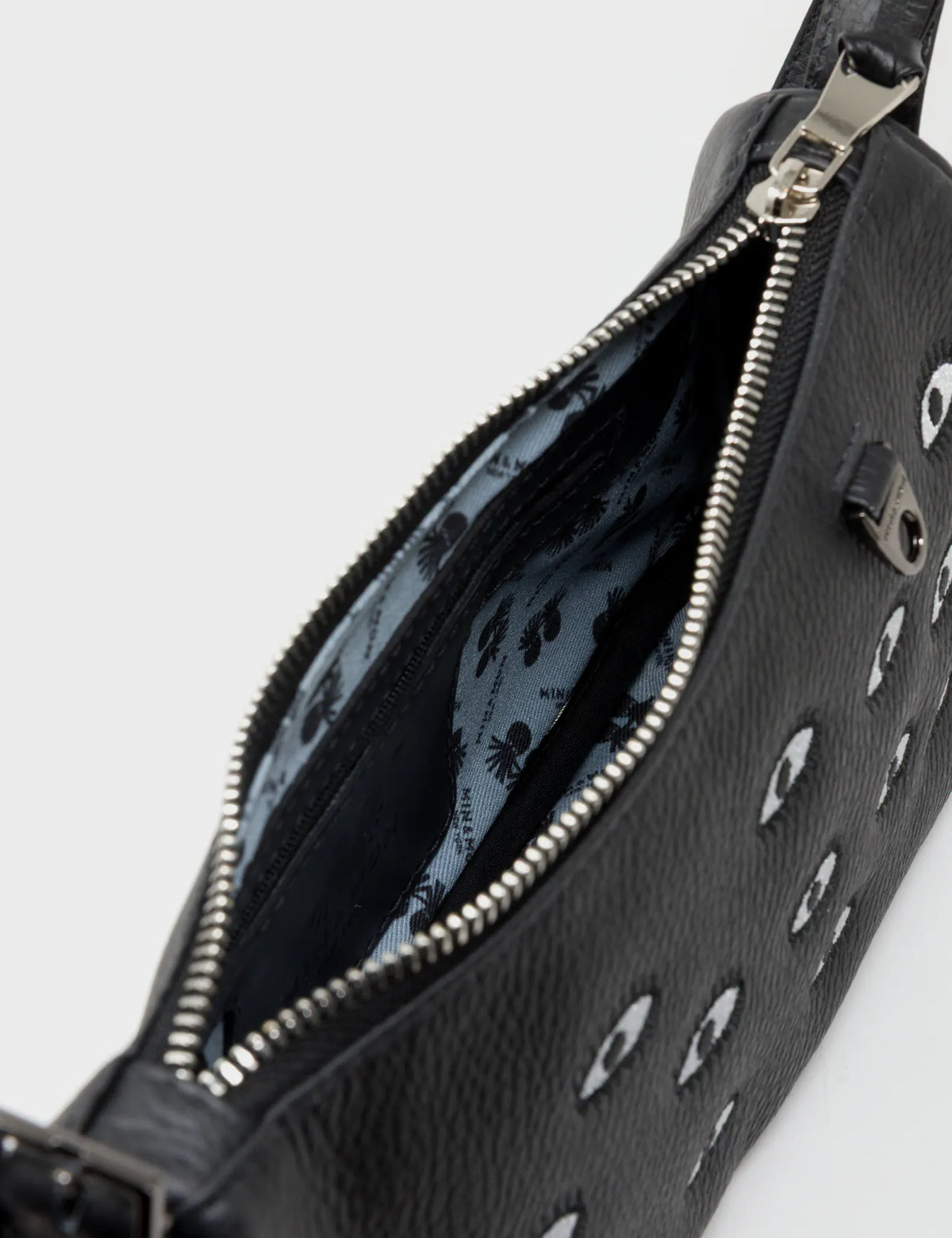 Lucas Hobo Mini Black Handbag - All Over Eyes Embroidery - Inside View