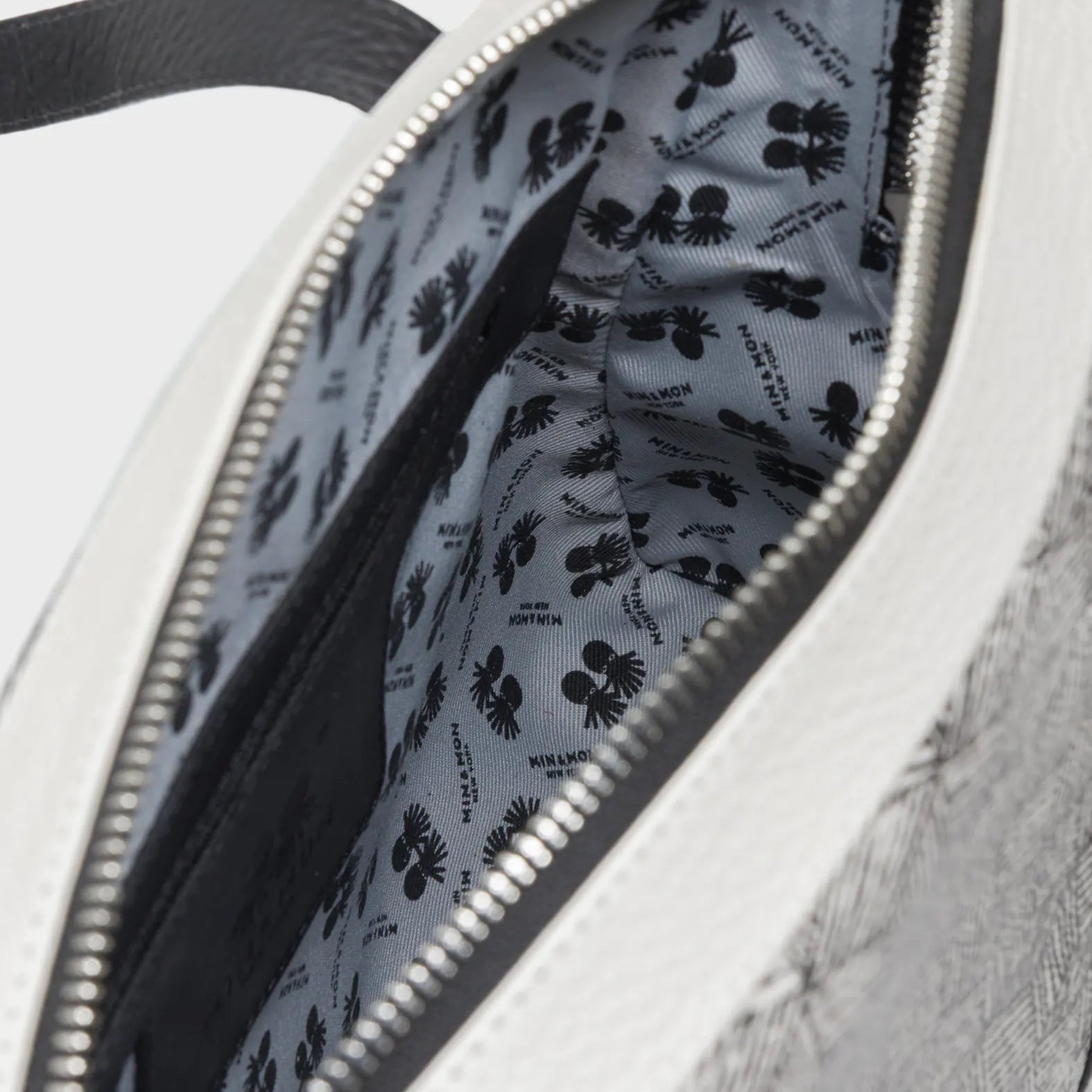 Esther Cream and Black Satchel Bag - Cubes Design - Inside View