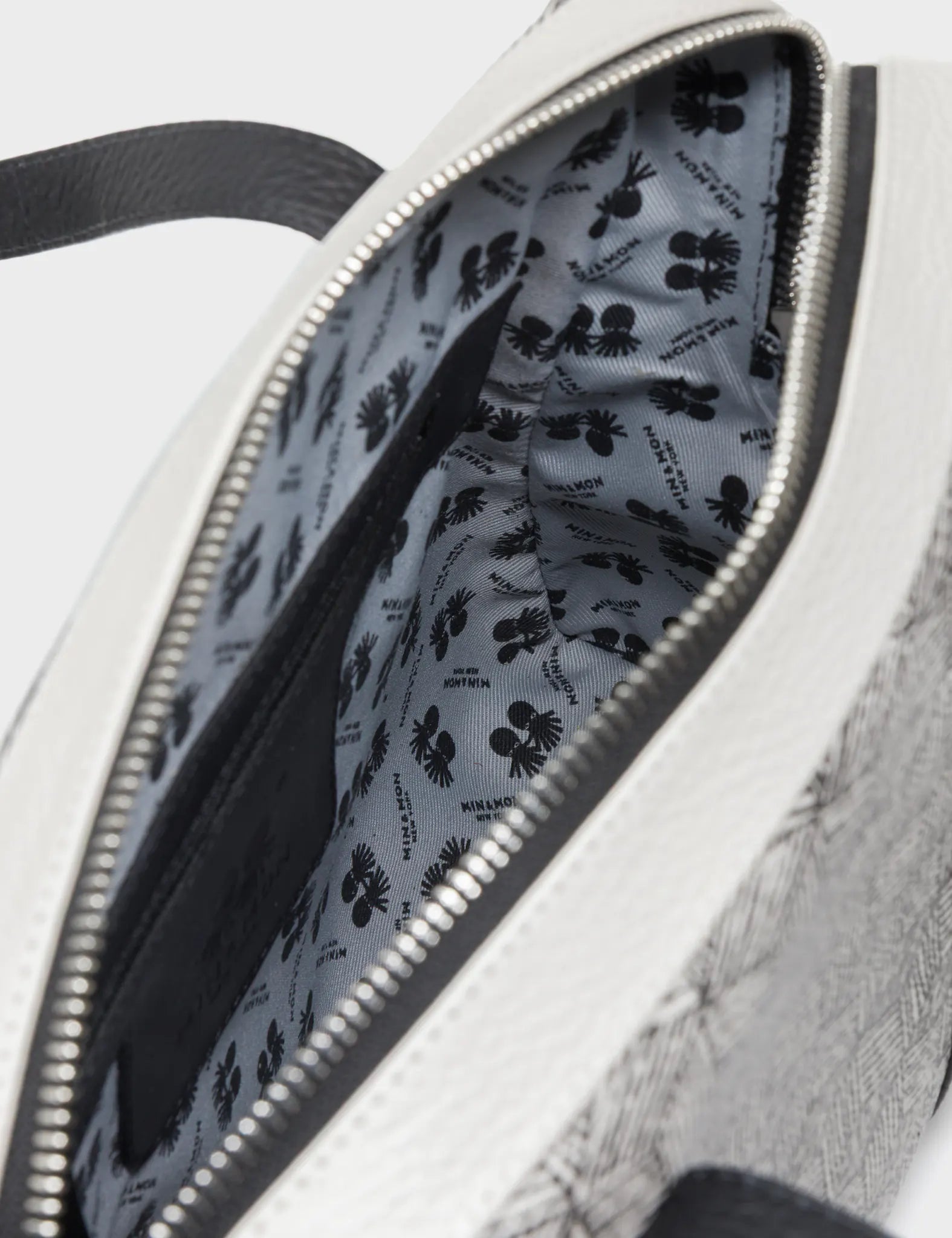 Esther Cream and Black Satchel Bag - Cubes Design - Inside View