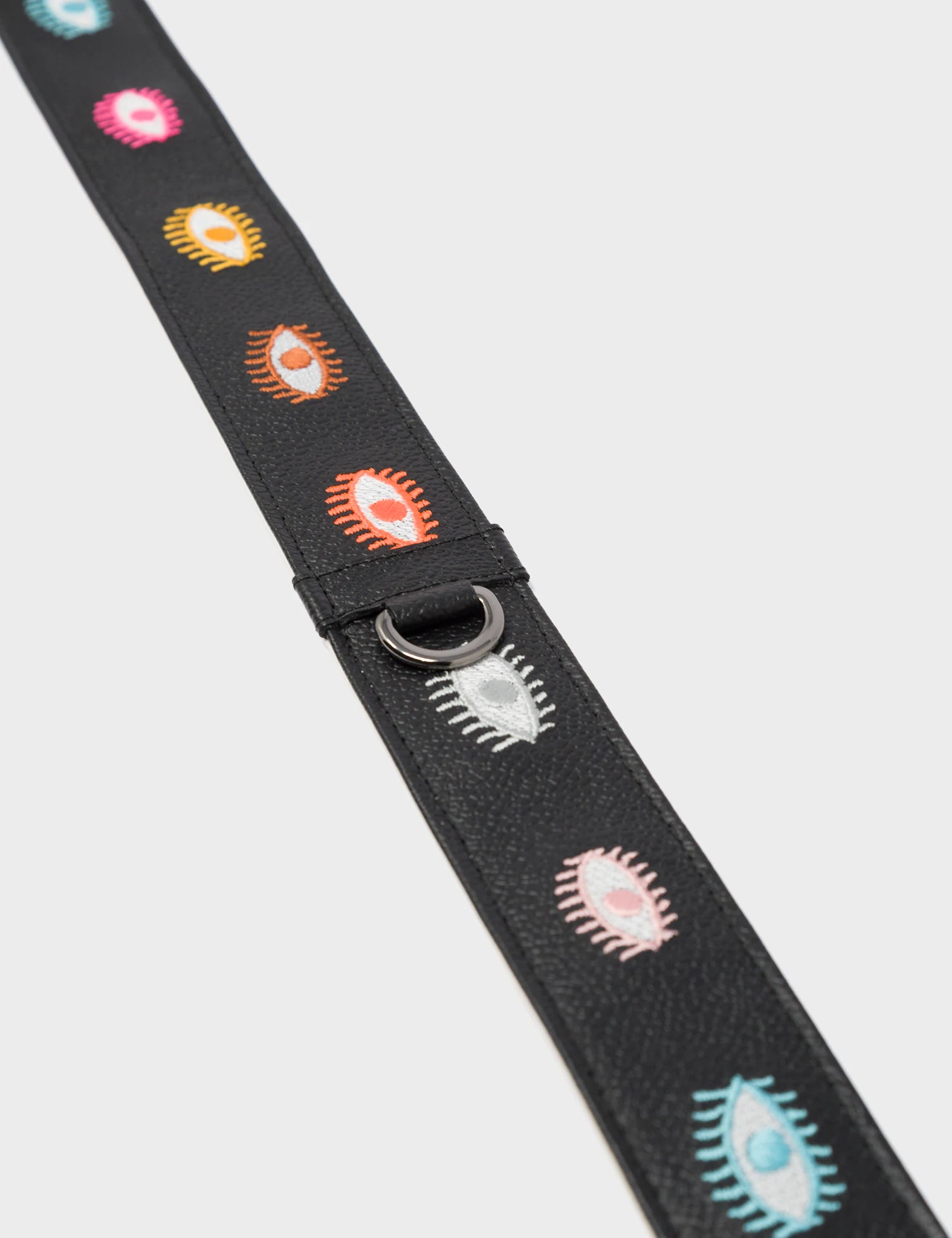 Detachable Black Leather Shoulder Strap - Colorful Eyes Embroidery - Detail View